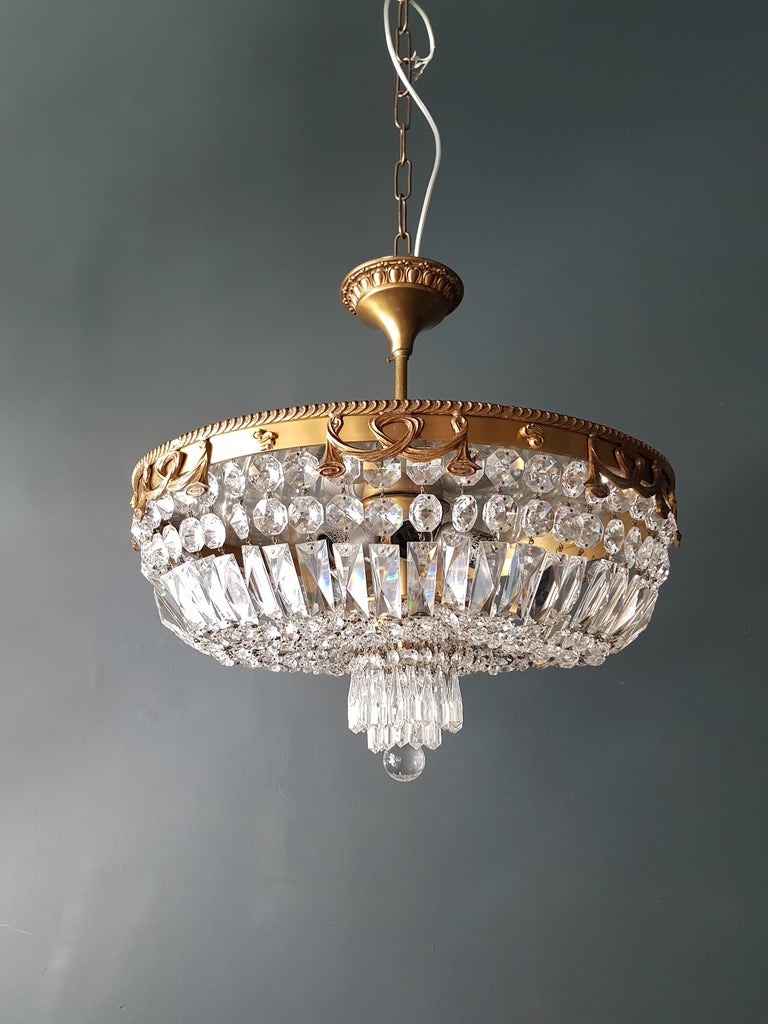 Crystal Chandelier Brass Lustre Low Ceiling at 1stDibs