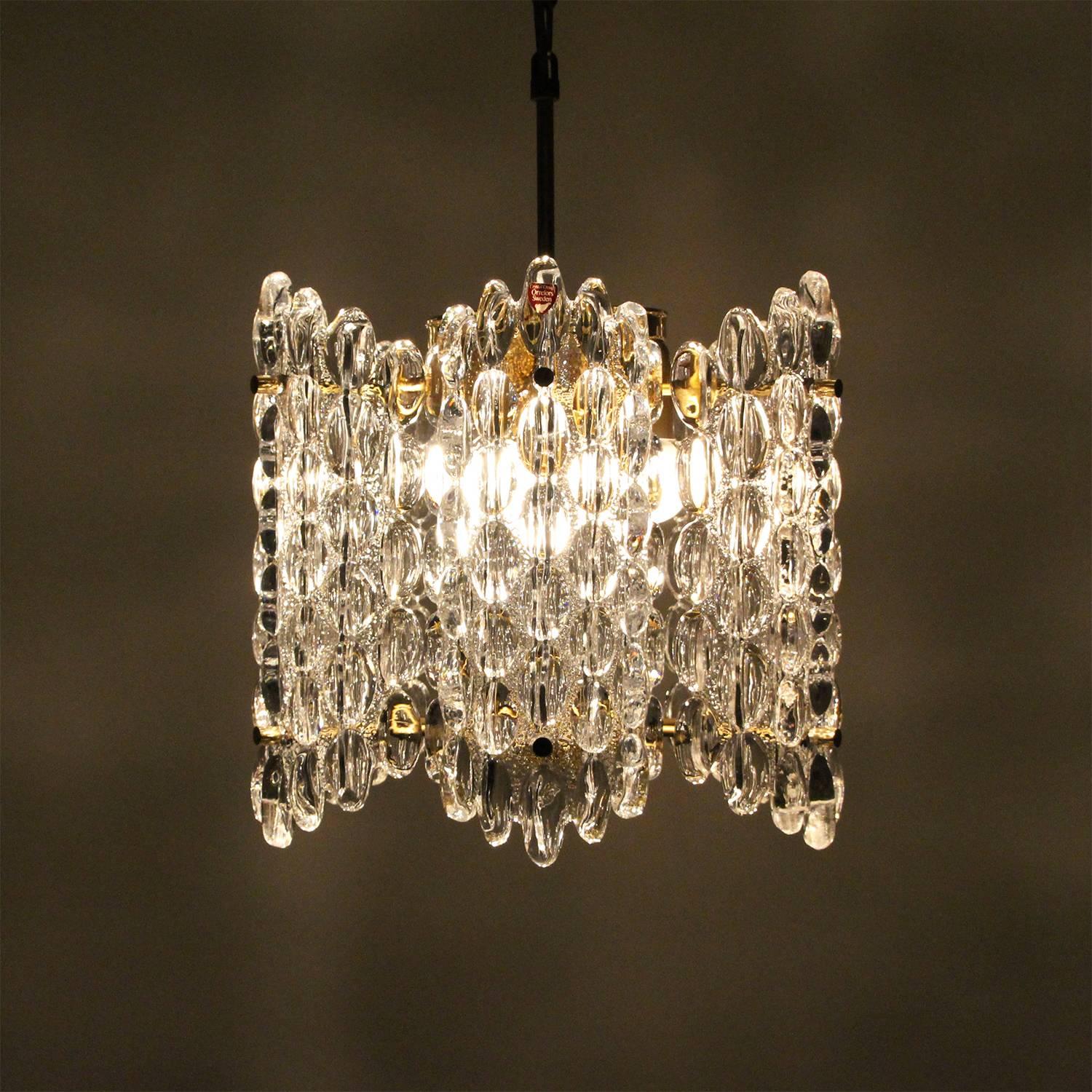 Mid-Century Modern Crystal Chandelier by Carl Fagerlund, Orrefors, 1960s, Large Crystal Lamp For Sale