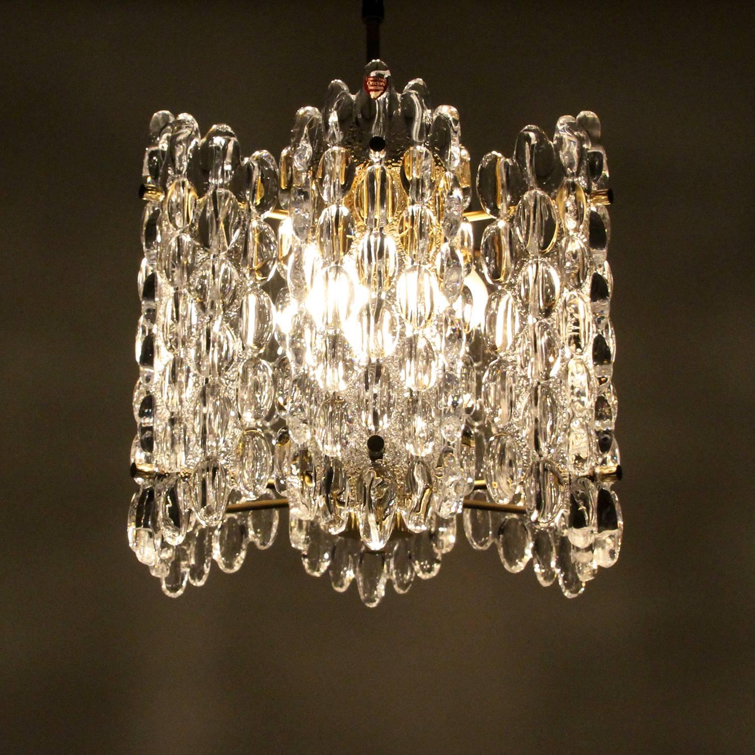 Crystal Chandelier by Carl Fagerlund, Orrefors, 1960s, Large Crystal Lamp In Excellent Condition For Sale In Frederiksberg, DK