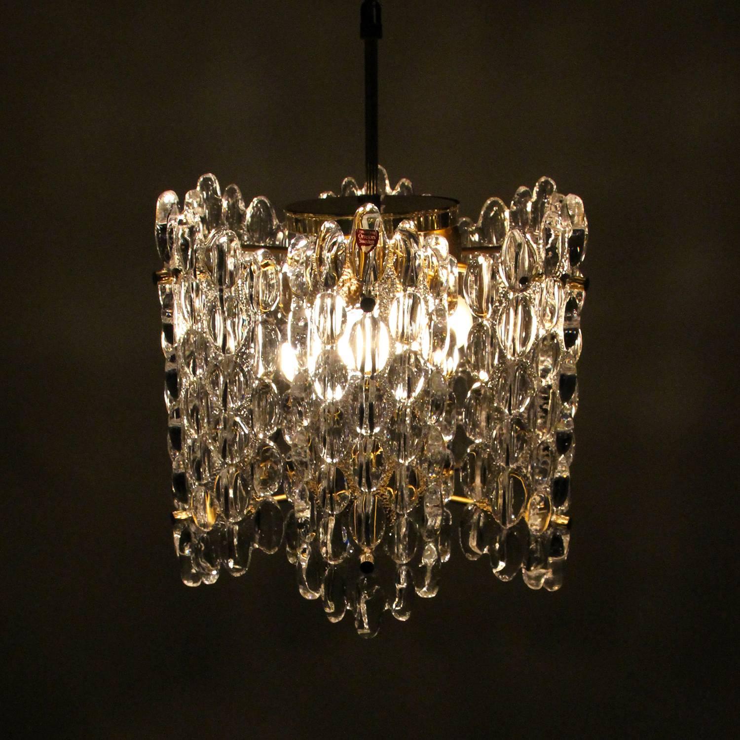 Crystal Chandelier by Carl Fagerlund, Orrefors, 1960s, Large Crystal Lamp For Sale 1
