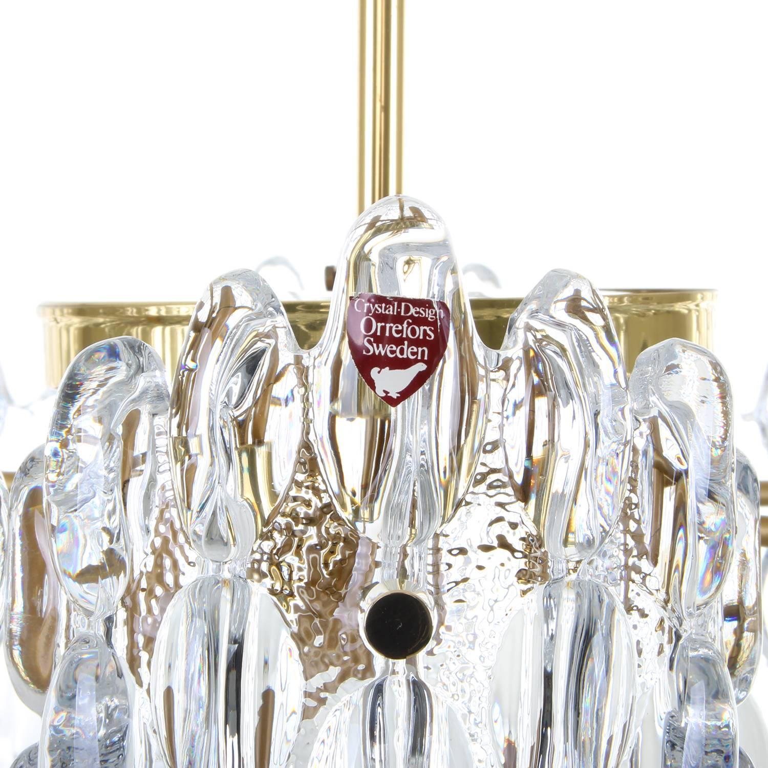 Crystal Chandelier by Carl Fagerlund, Orrefors, 1960s, Large Crystal Lamp For Sale 3