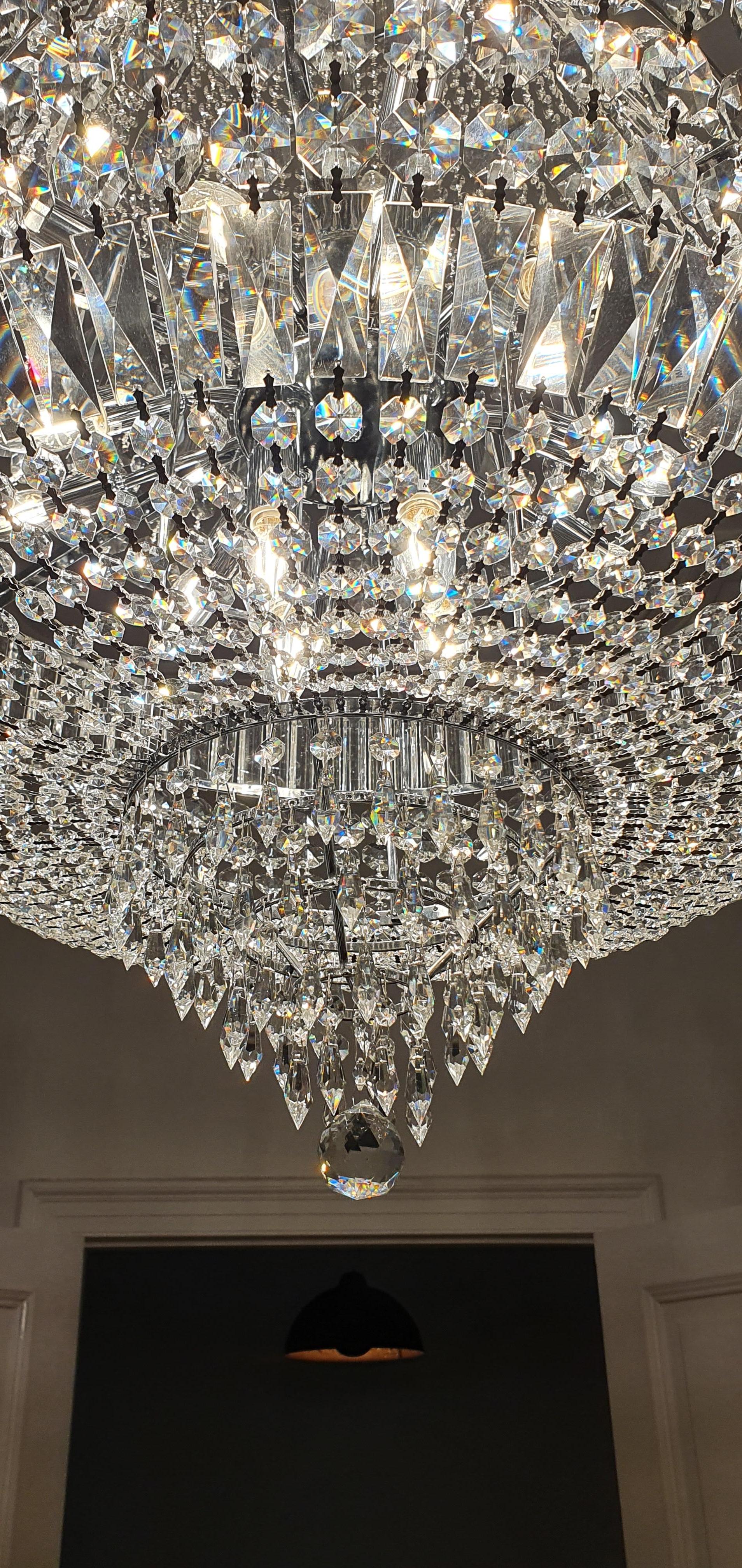 Crystal Chandelier Empire Nickel Sac a Pearl Palace Lamp Chateau Lustre In New Condition In Berlin, DE