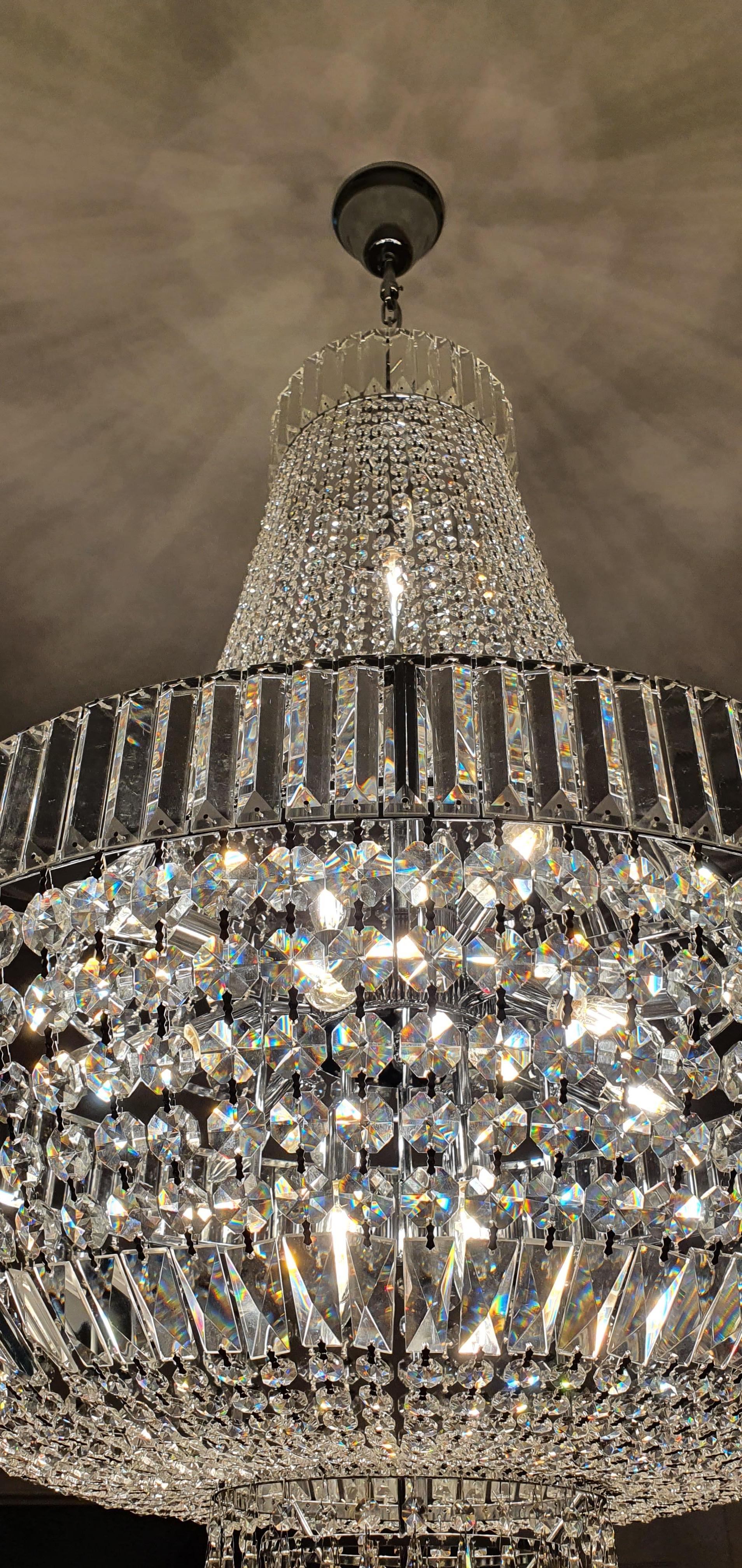Contemporary Crystal Chandelier Empire Nickel Sac a Pearl Palace Lamp Chateau Lustre