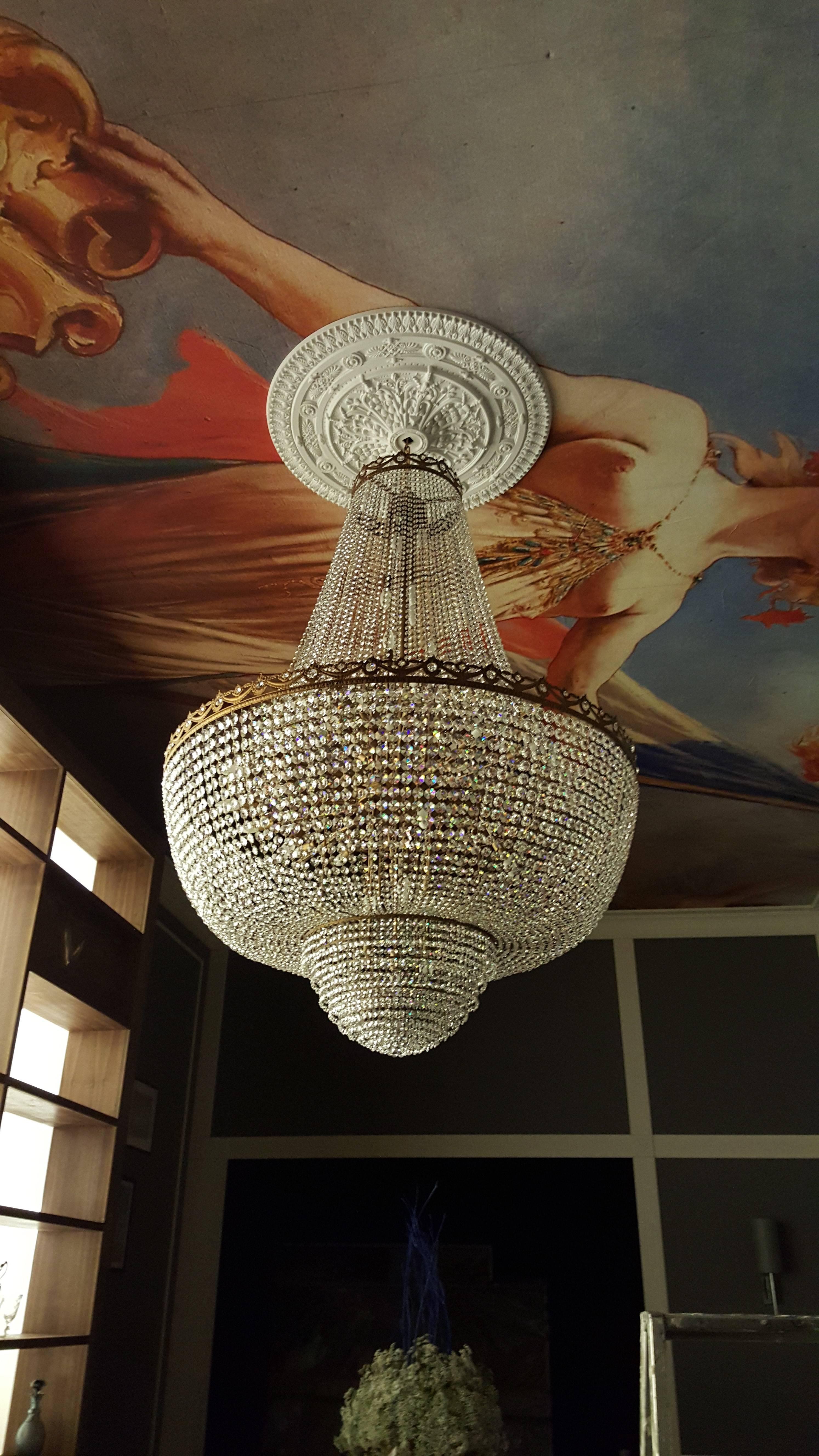 Crystal Chandelier Empire Sac a Pearl Big Large Palace Lamp Chateau Lustre en vente 1