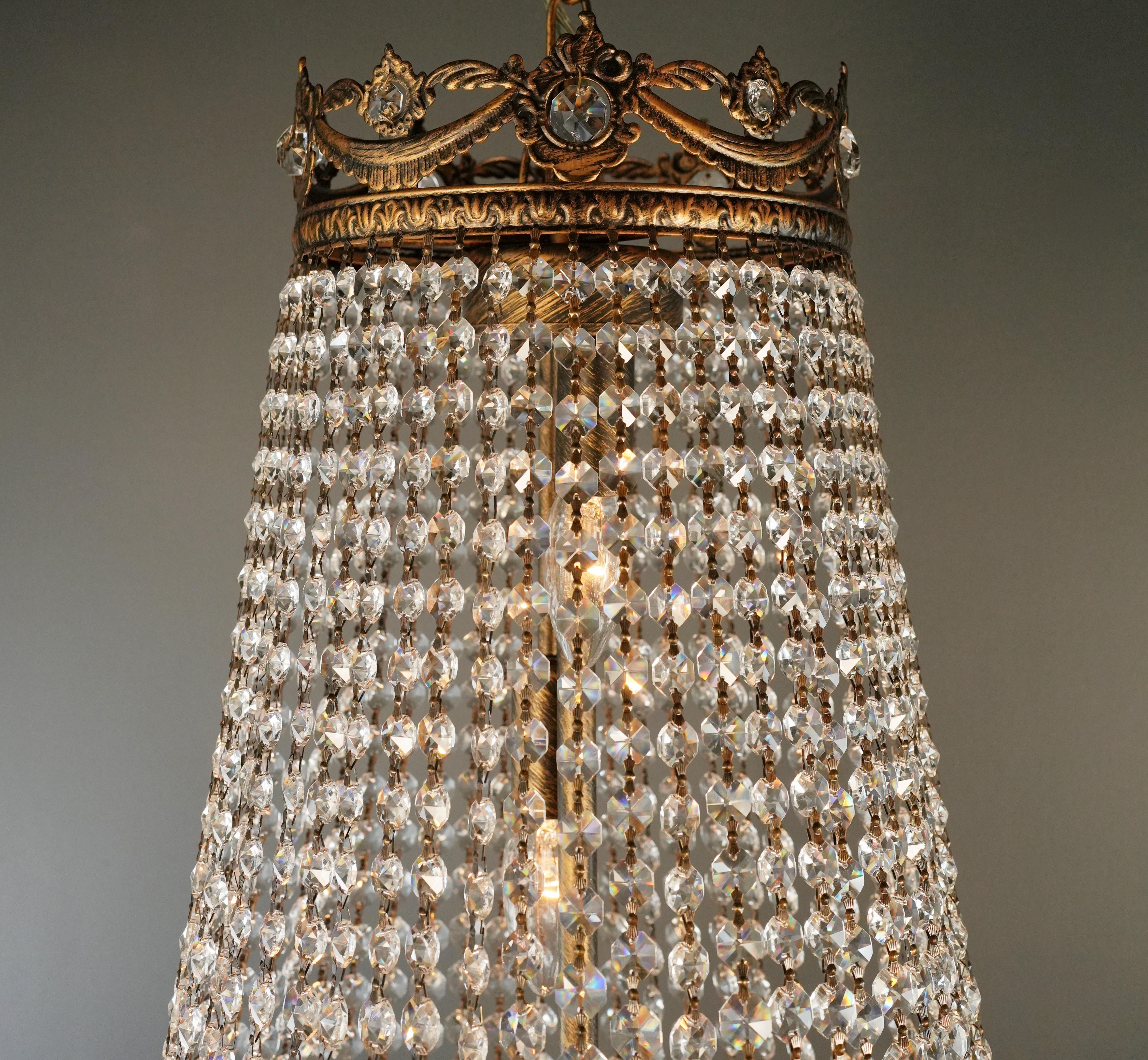 Kristall-Kristall-Kronleuchter Empire Sac a Perle Große Palastlampe Chateau Lustre im Angebot 4