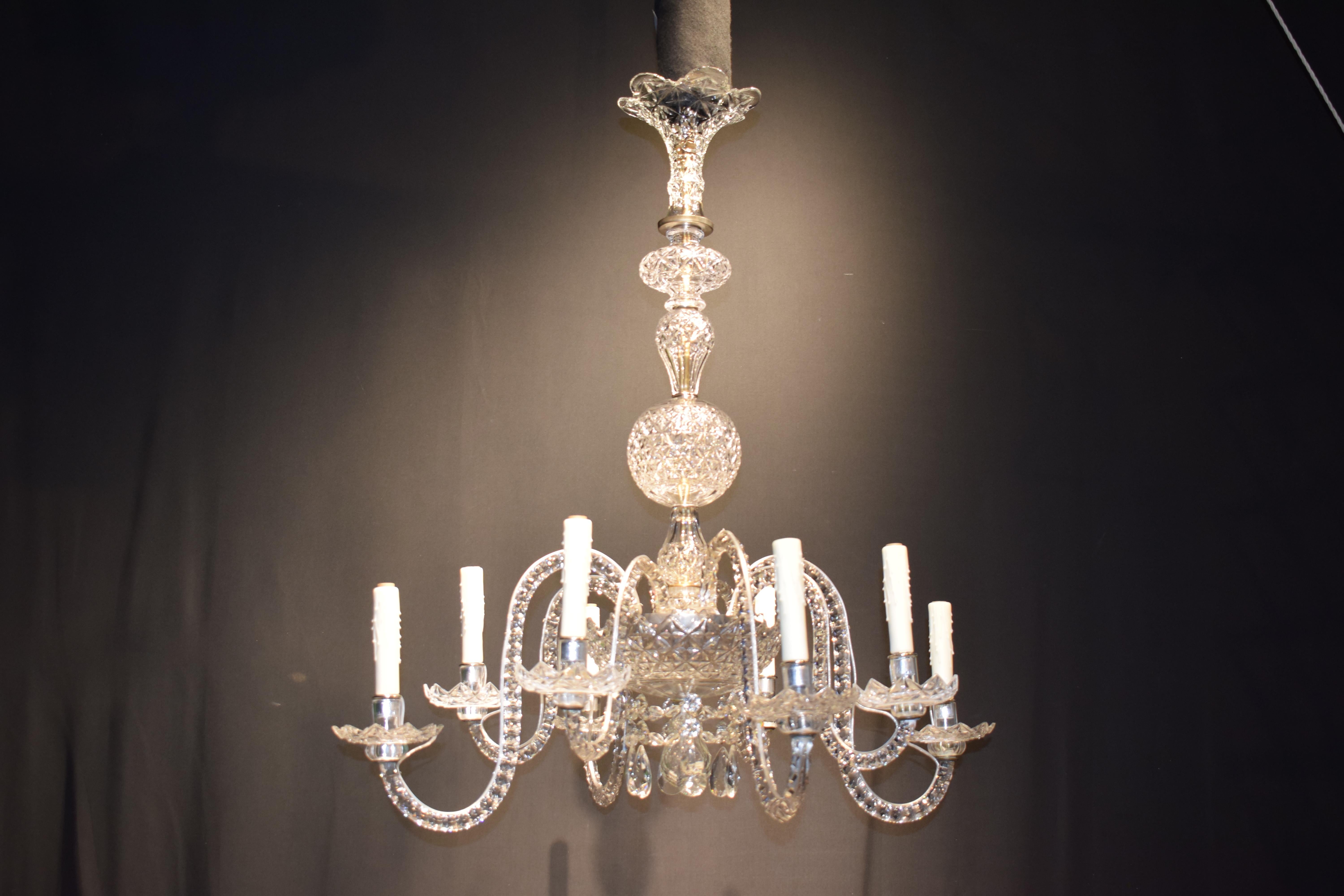 A Very Fine & Elegant Waterford Crystal Chandelier. Circa 1850. Originally for candles, now electrified. England. Anglo Irish. 
Dimensions: Height 37
