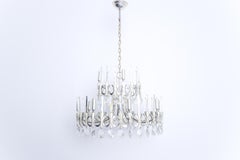 Mid-Century Modern Silver Plated Crystal Chandelier, Gaetano Sciolari Italy 1960