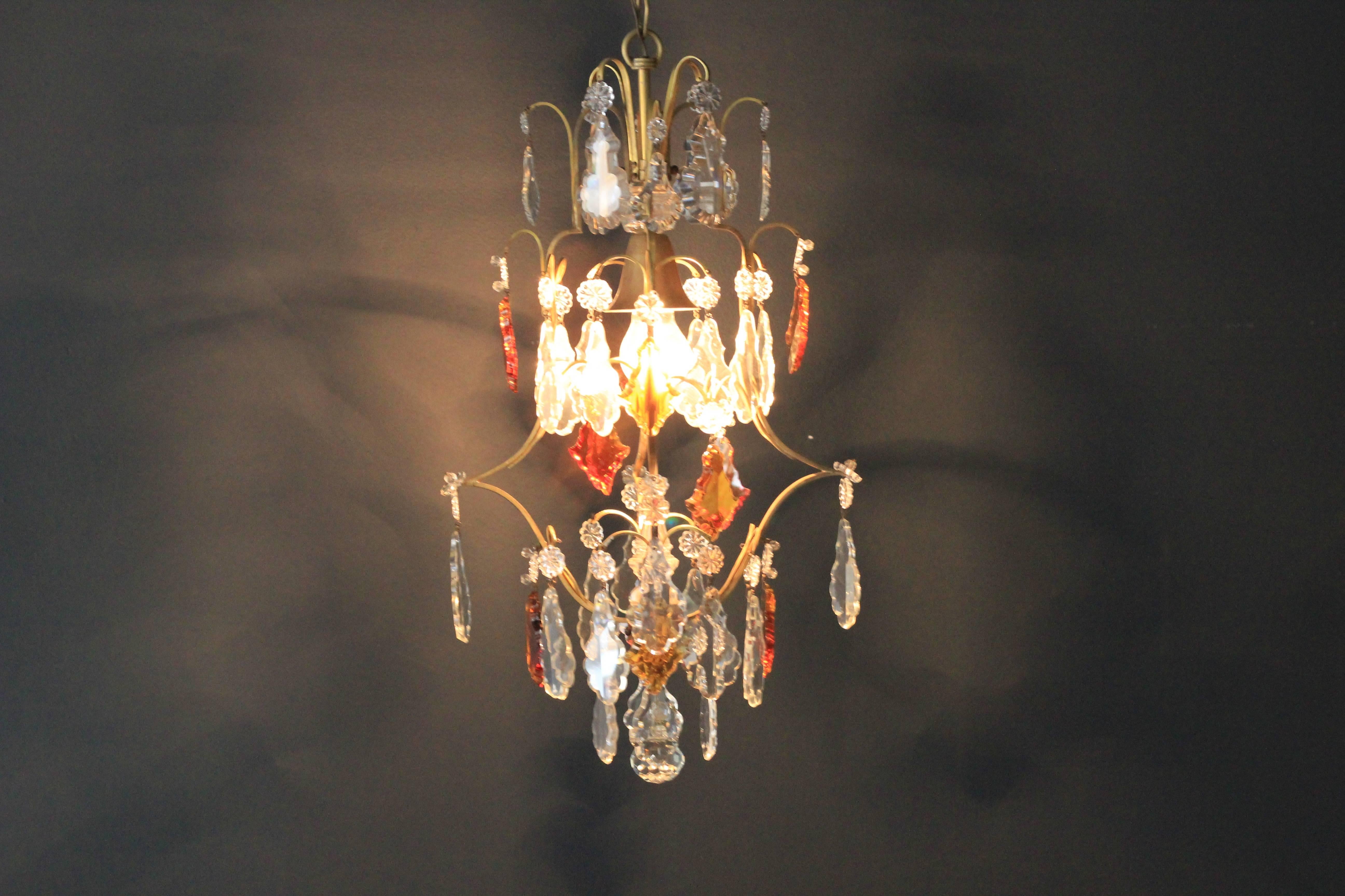 Other Crystal Chandelier Old Ceiling Brass Brown Colorful Special Amber Color Lustre