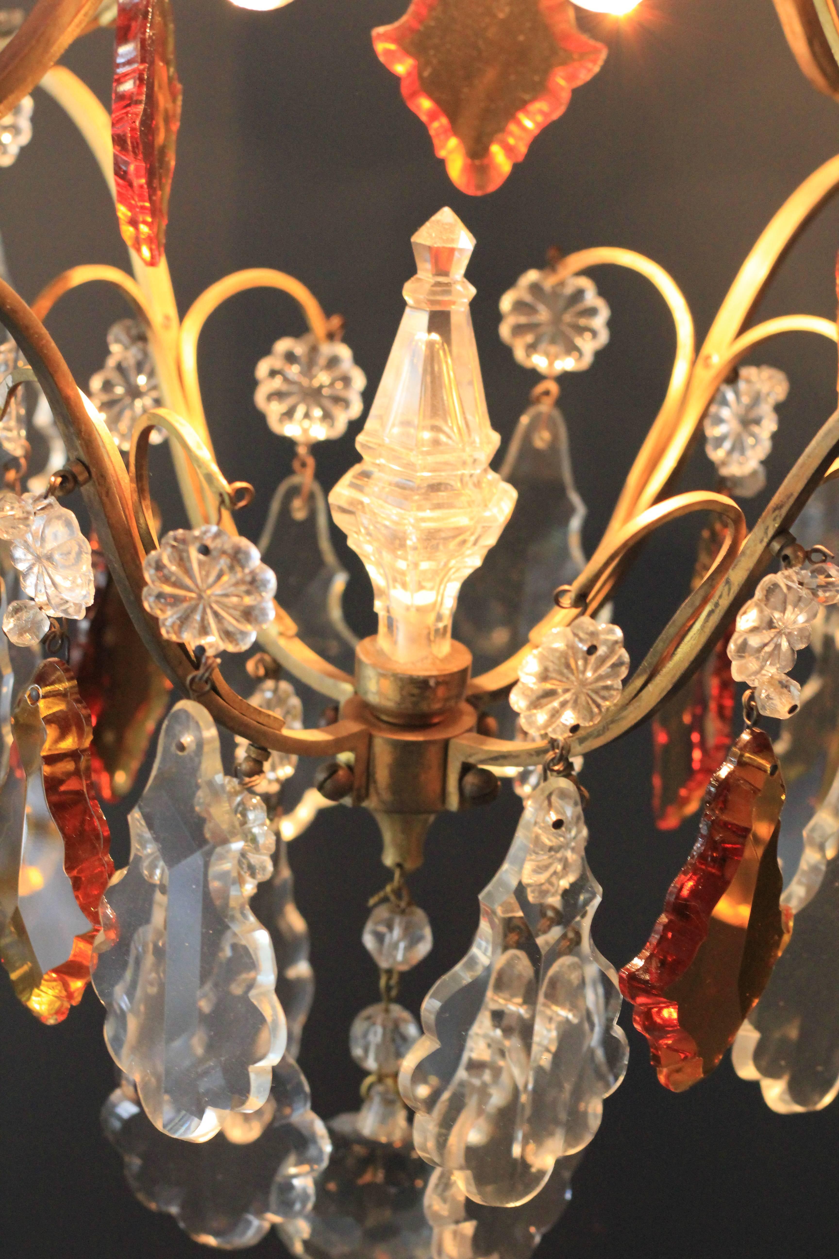 Italian Crystal Chandelier Old Ceiling Brass Brown Colorful Special Amber Color Lustre