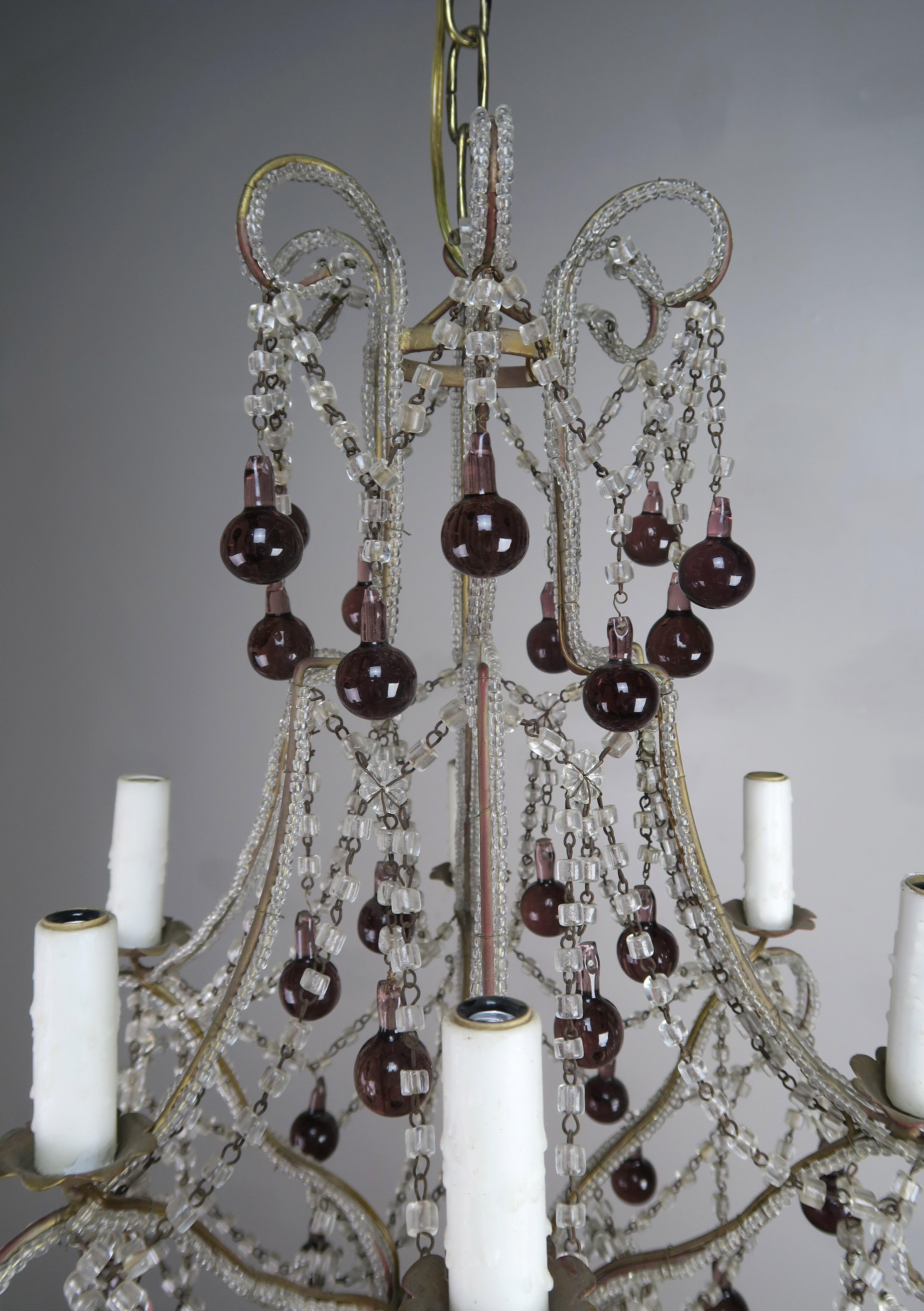 Rococo Crystal Chandelier with Aubergine Drops