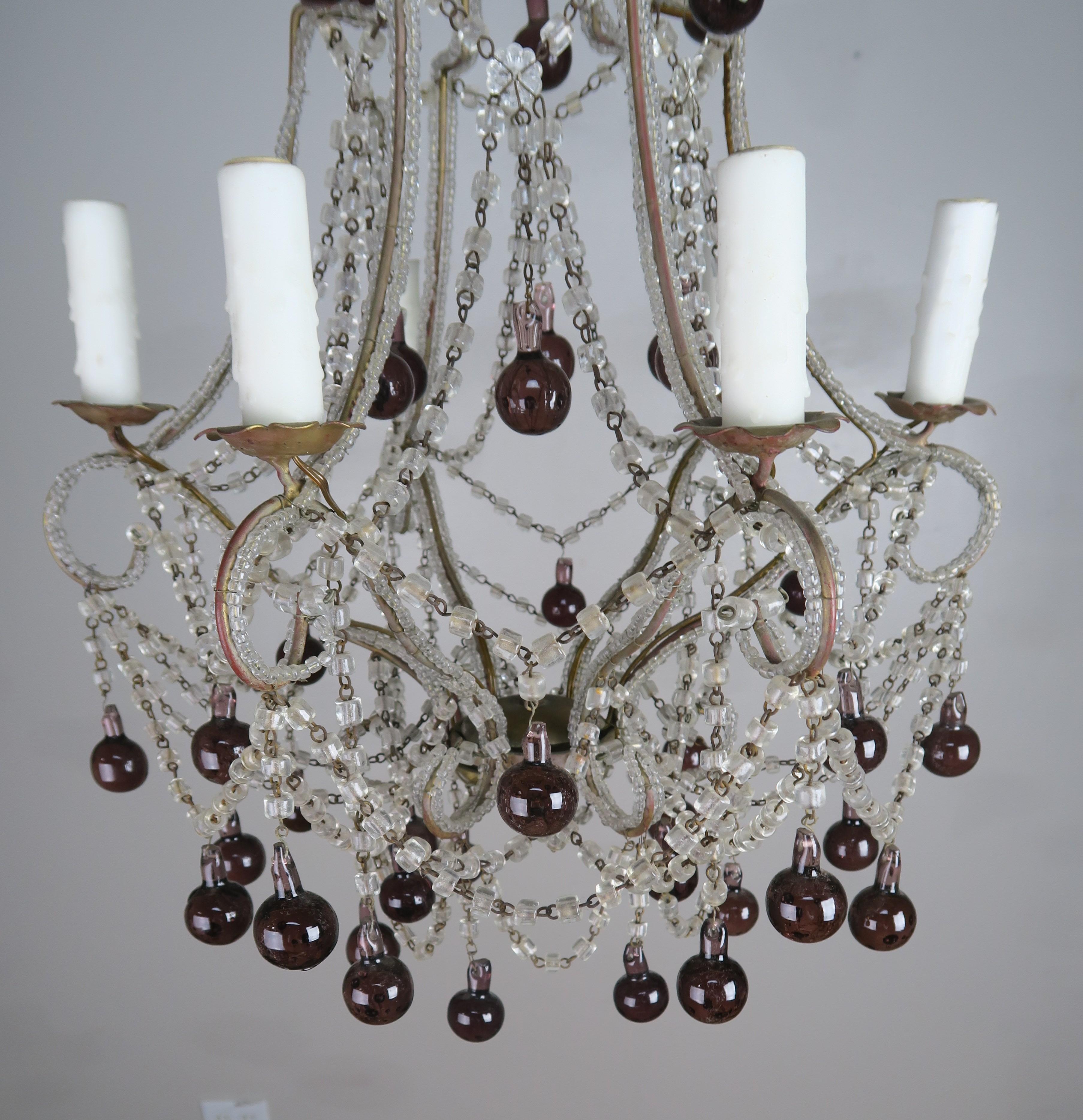 Italian Crystal Chandelier with Aubergine Drops