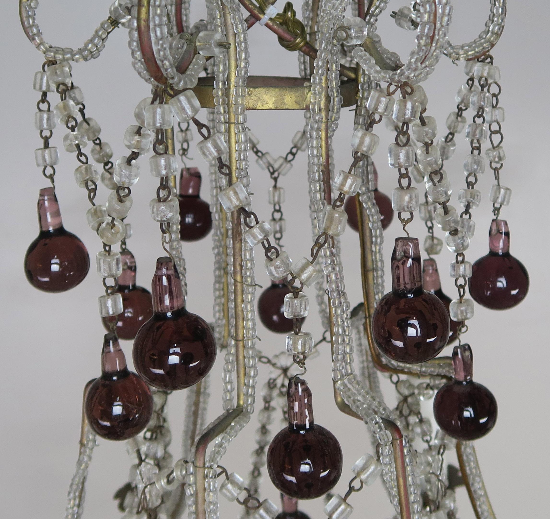 Crystal Chandelier with Aubergine Drops In Good Condition In Los Angeles, CA