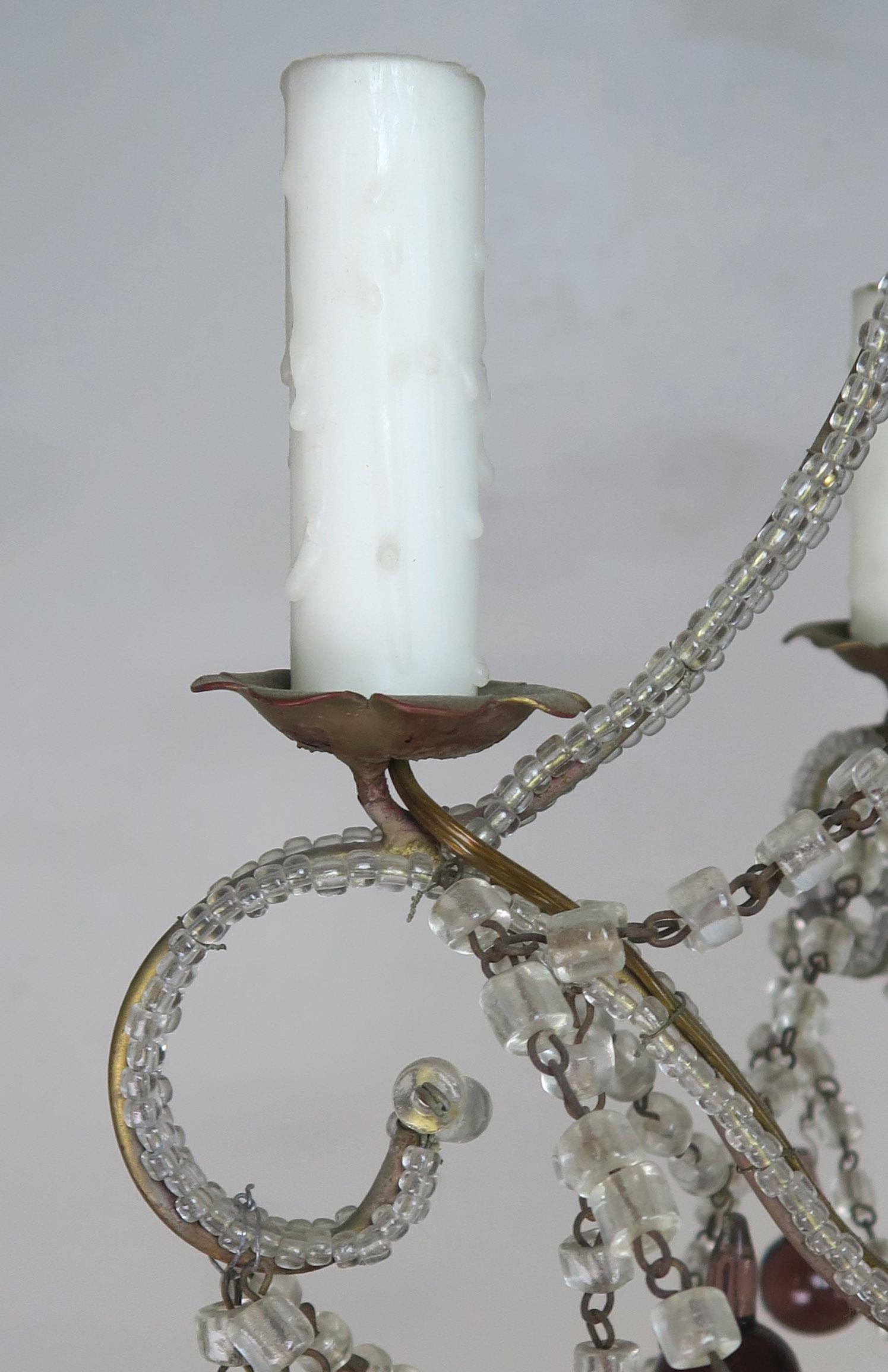 Mid-20th Century Crystal Chandelier with Aubergine Drops