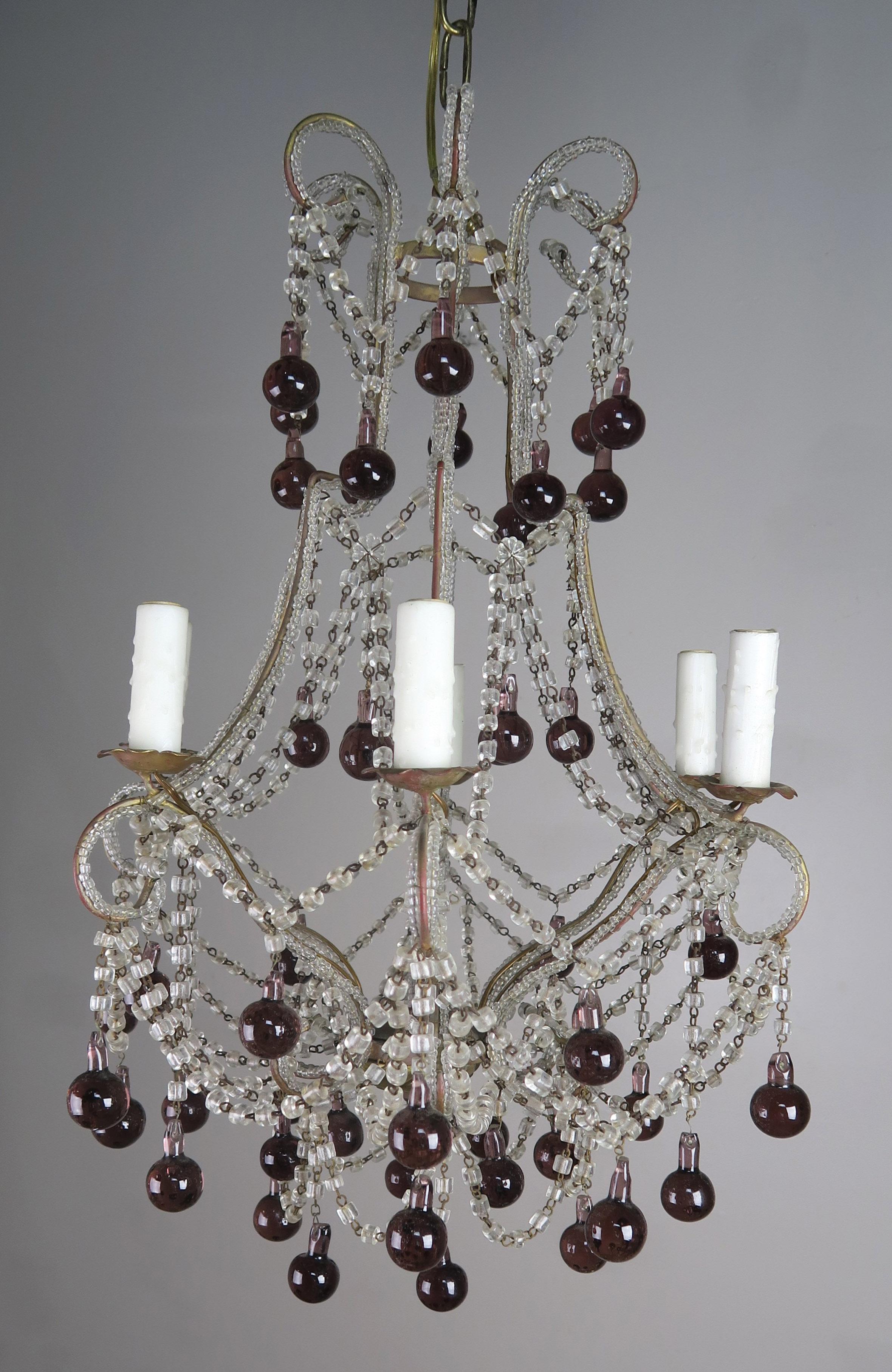 Metal Crystal Chandelier with Aubergine Drops