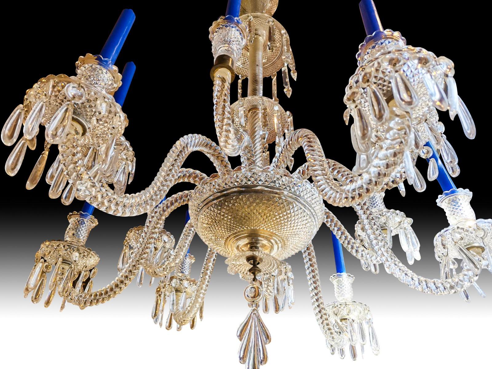 Crystal Chandelier Baccarat with 12 Arms Finely Decorated with Pearls, 19th Cen For Sale 3