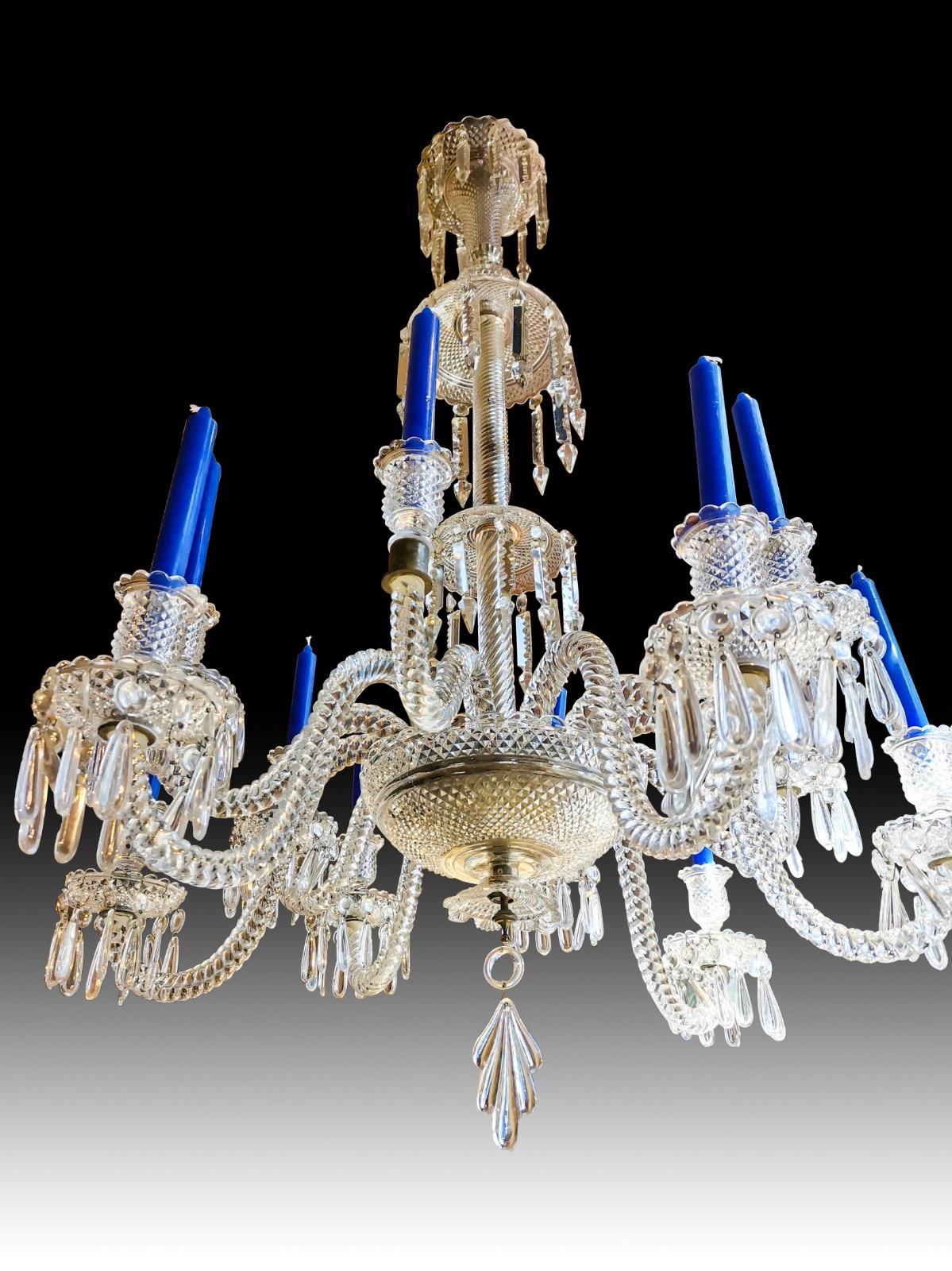 Crystal Chandelier Baccarat with 12 Arms Finely Decorated with Pearls, 19th Cen For Sale 4