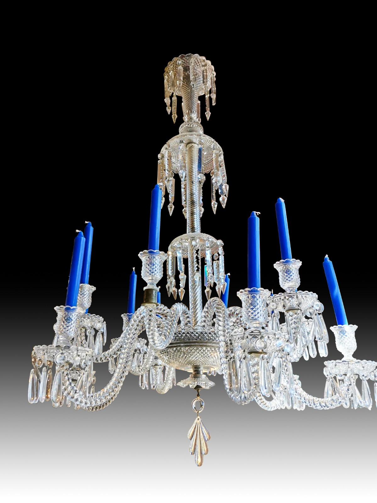 Rococo Crystal Chandelier Baccarat with 12 Arms Finely Decorated with Pearls, 19th Cen For Sale