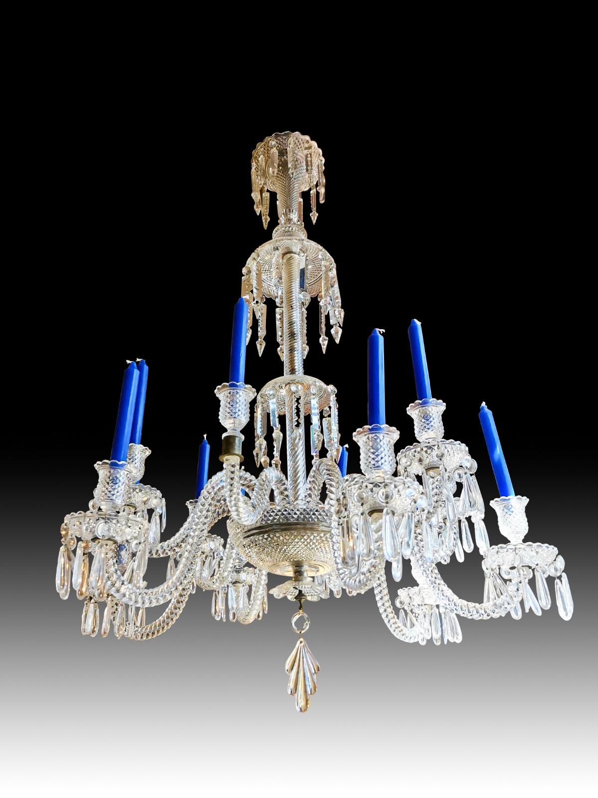 French Crystal Chandelier Baccarat with 12 Arms Finely Decorated with Pearls, 19th Cen For Sale