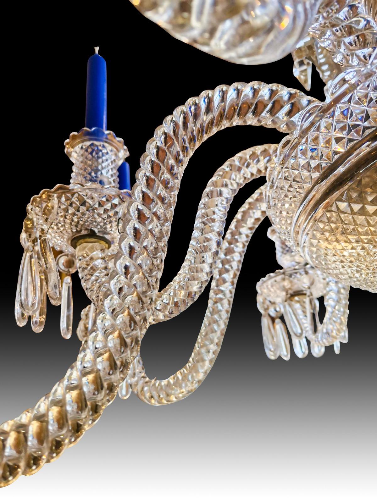 Crystal Chandelier Baccarat with 12 Arms Finely Decorated with Pearls, 19th Cen For Sale 1