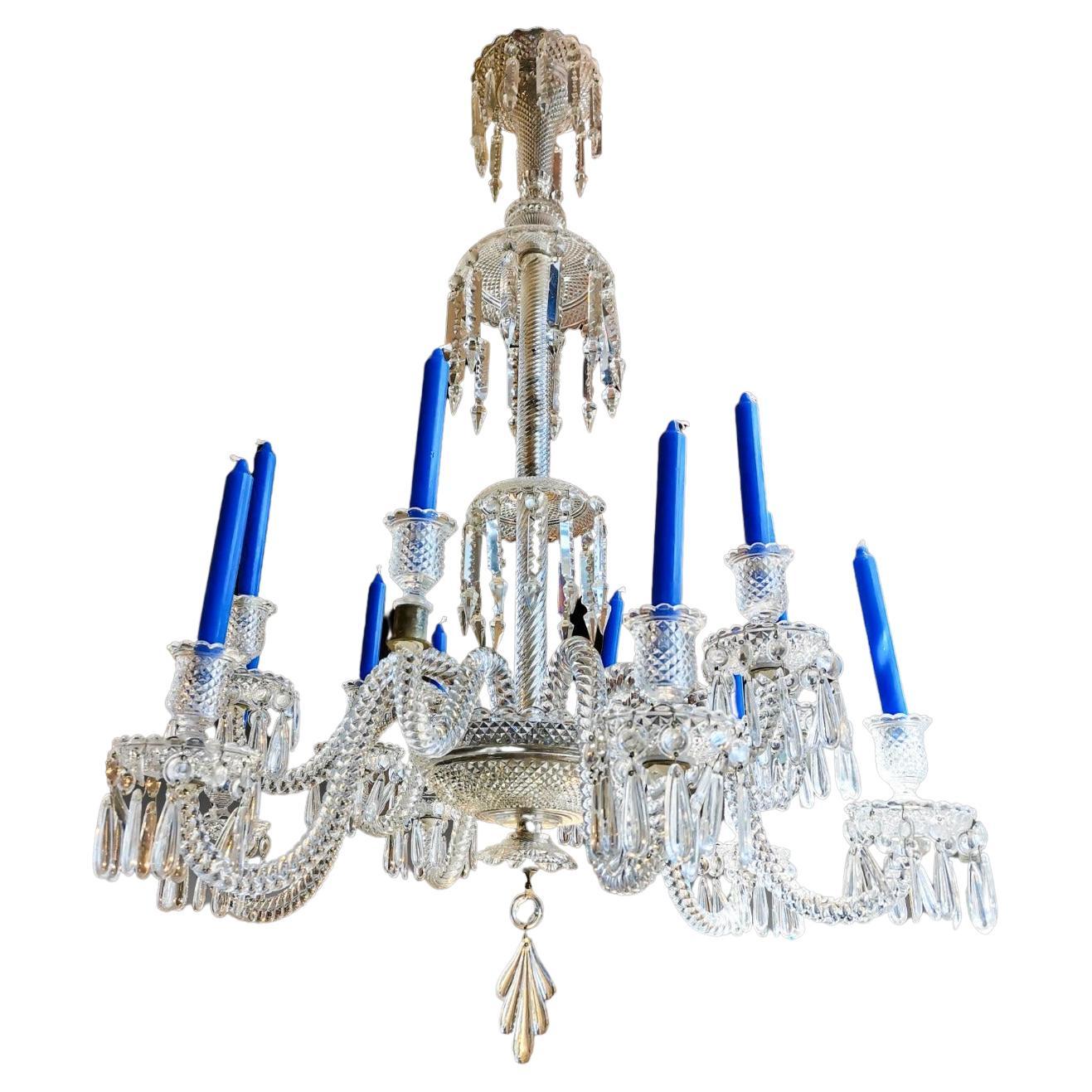Crystal Chandelier Baccarat with 12 Arms Finely Decorated with Pearls, 19th Cen