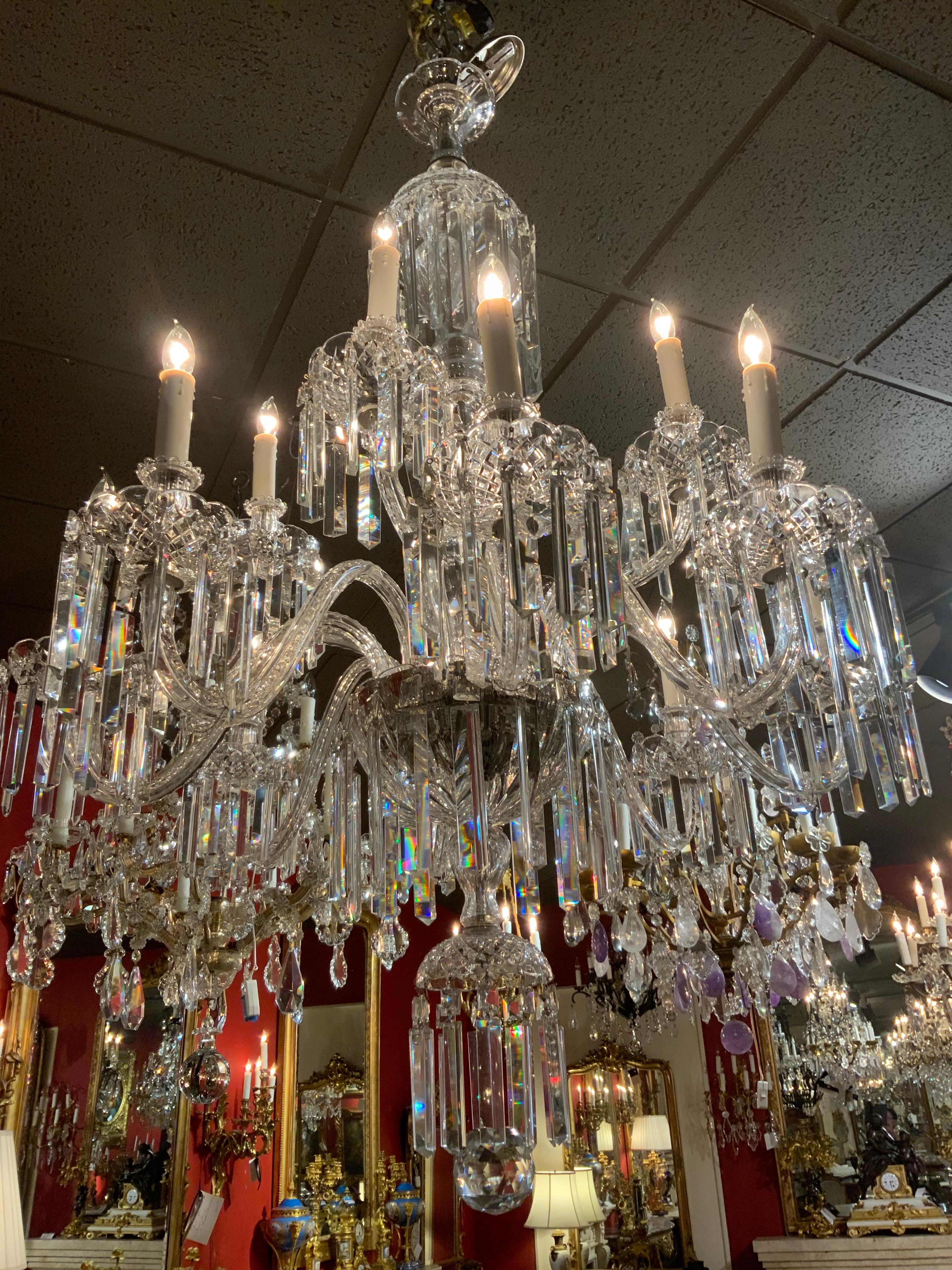 Crystal Chandelier with 12 Lights, Scrolling Arms, Large and Superior Condition 5