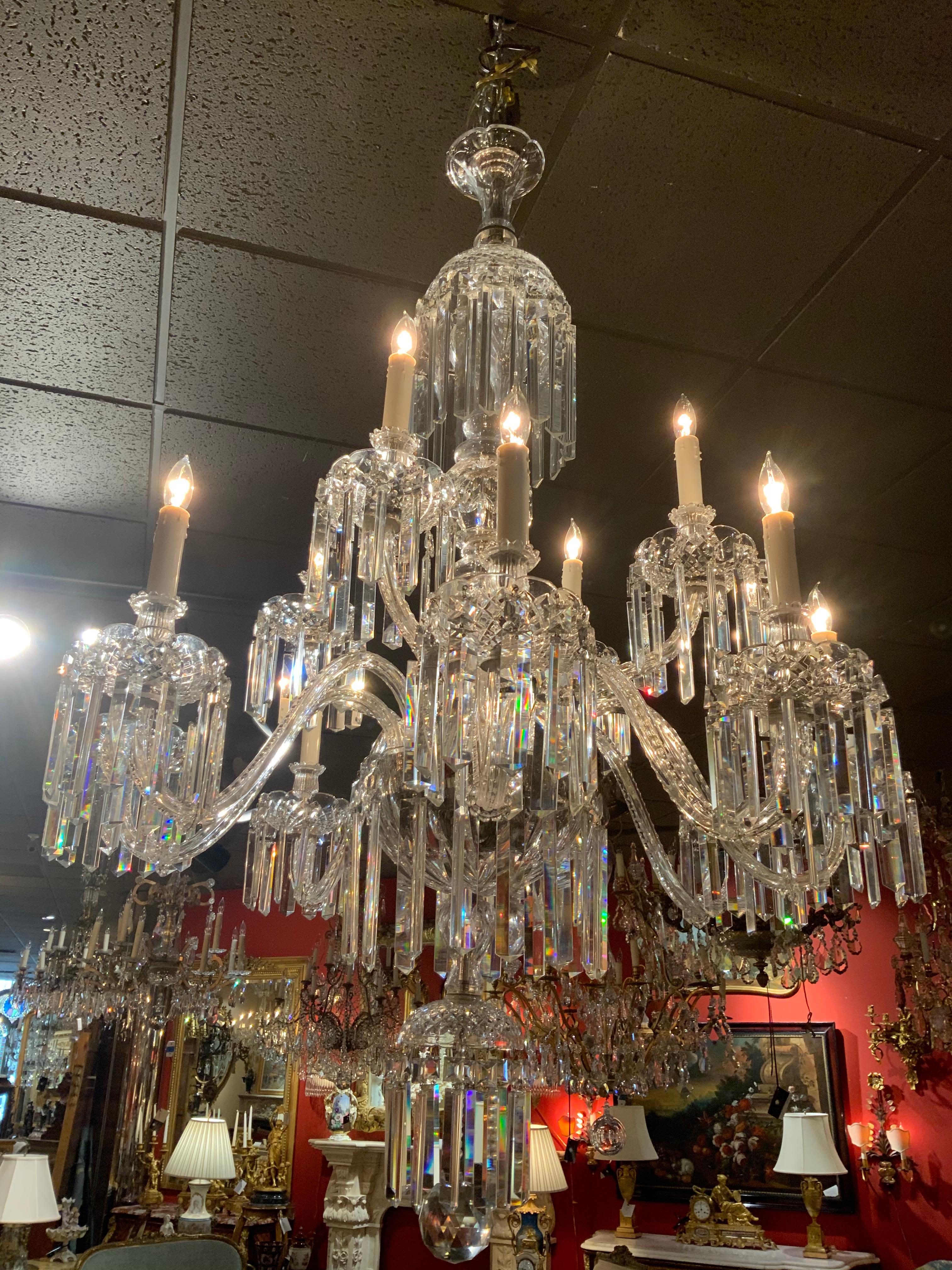 Crystal Chandelier with 12 Lights, Scrolling Arms, Large and Superior Condition 7