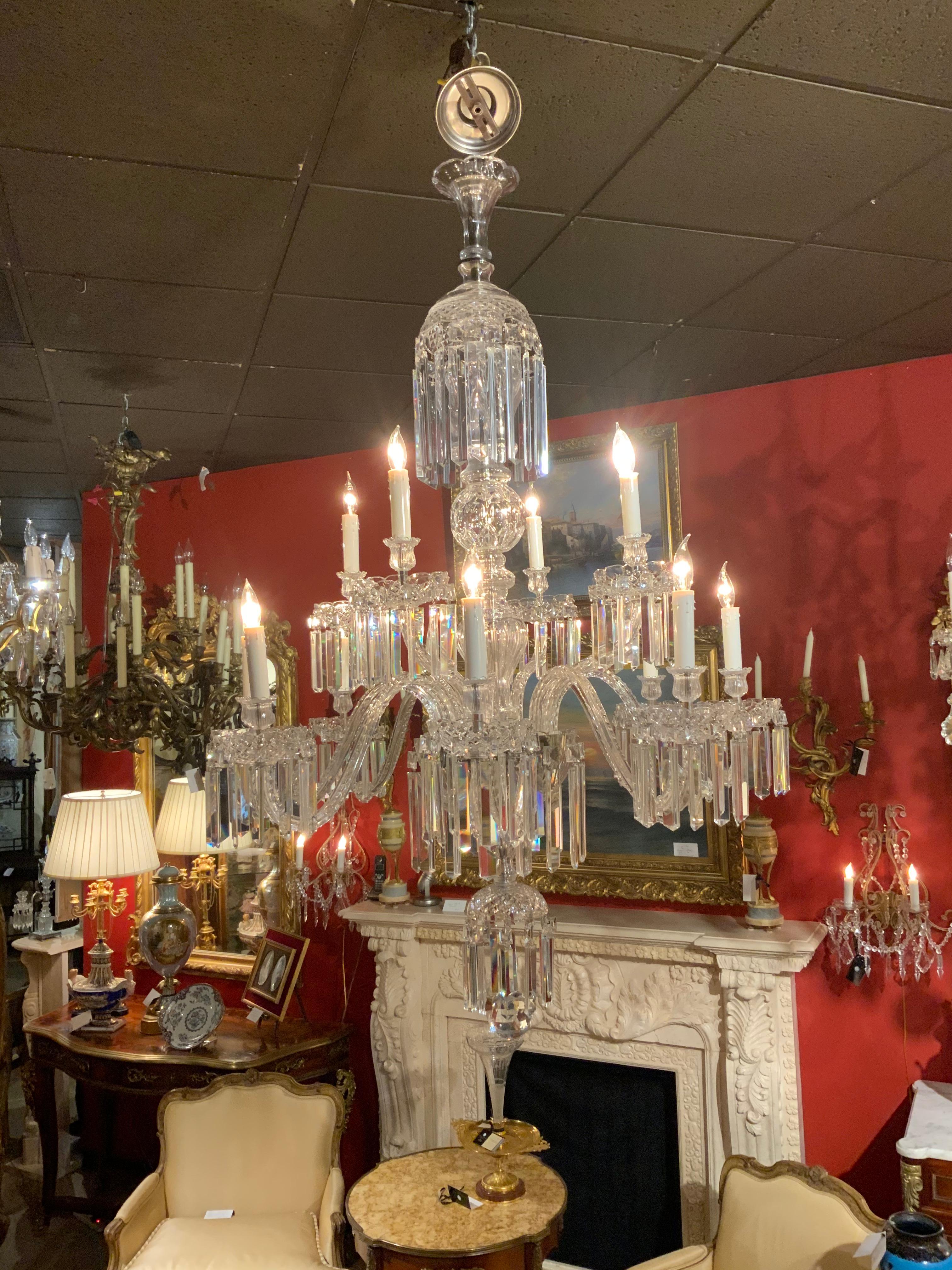 Italian Crystal Chandelier with 12 Lights, Scrolling Arms, Large and Superior Condition