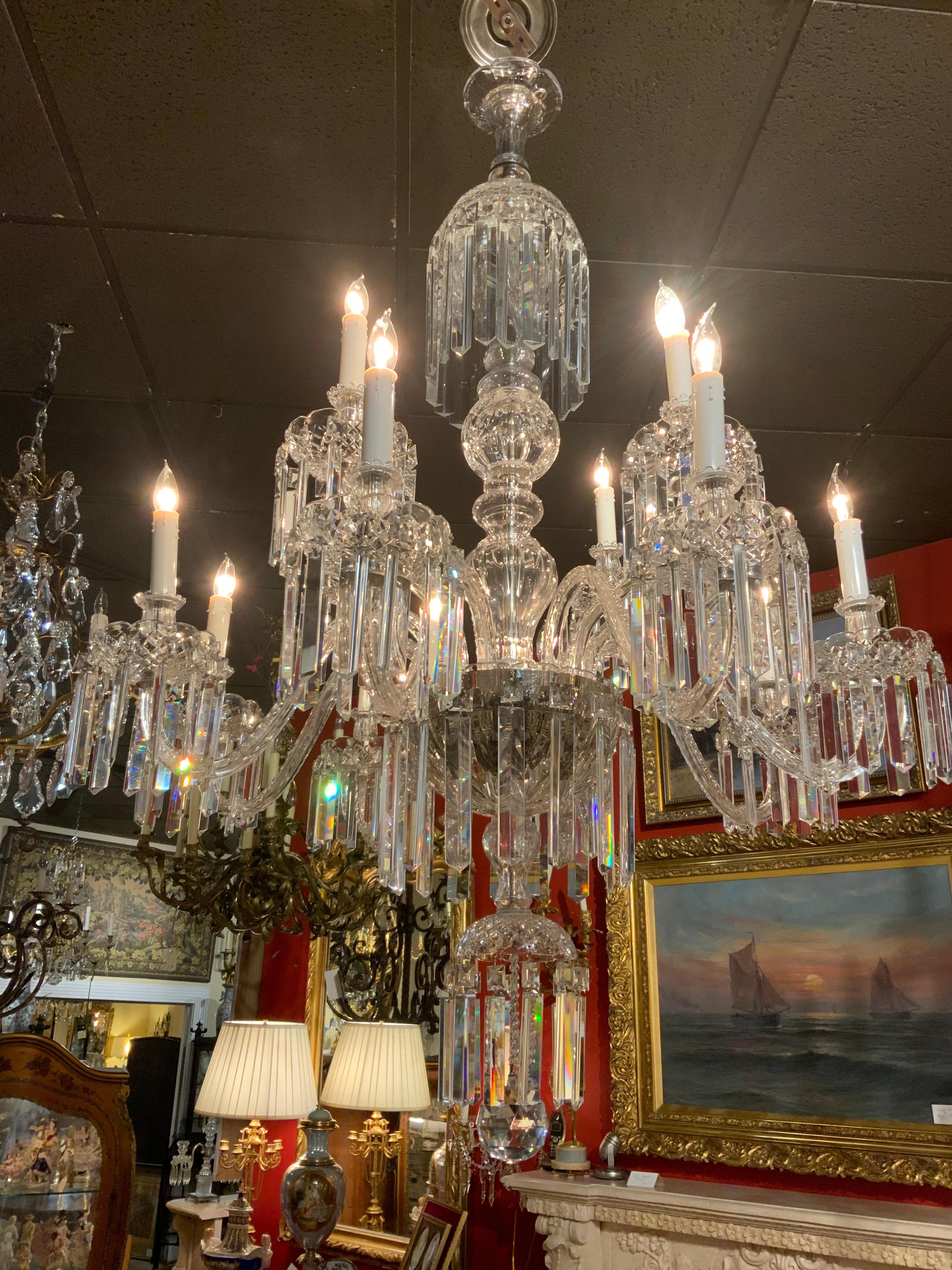 Crystal Chandelier with 12 Lights, Scrolling Arms, Large and Superior Condition In Excellent Condition In Houston, TX