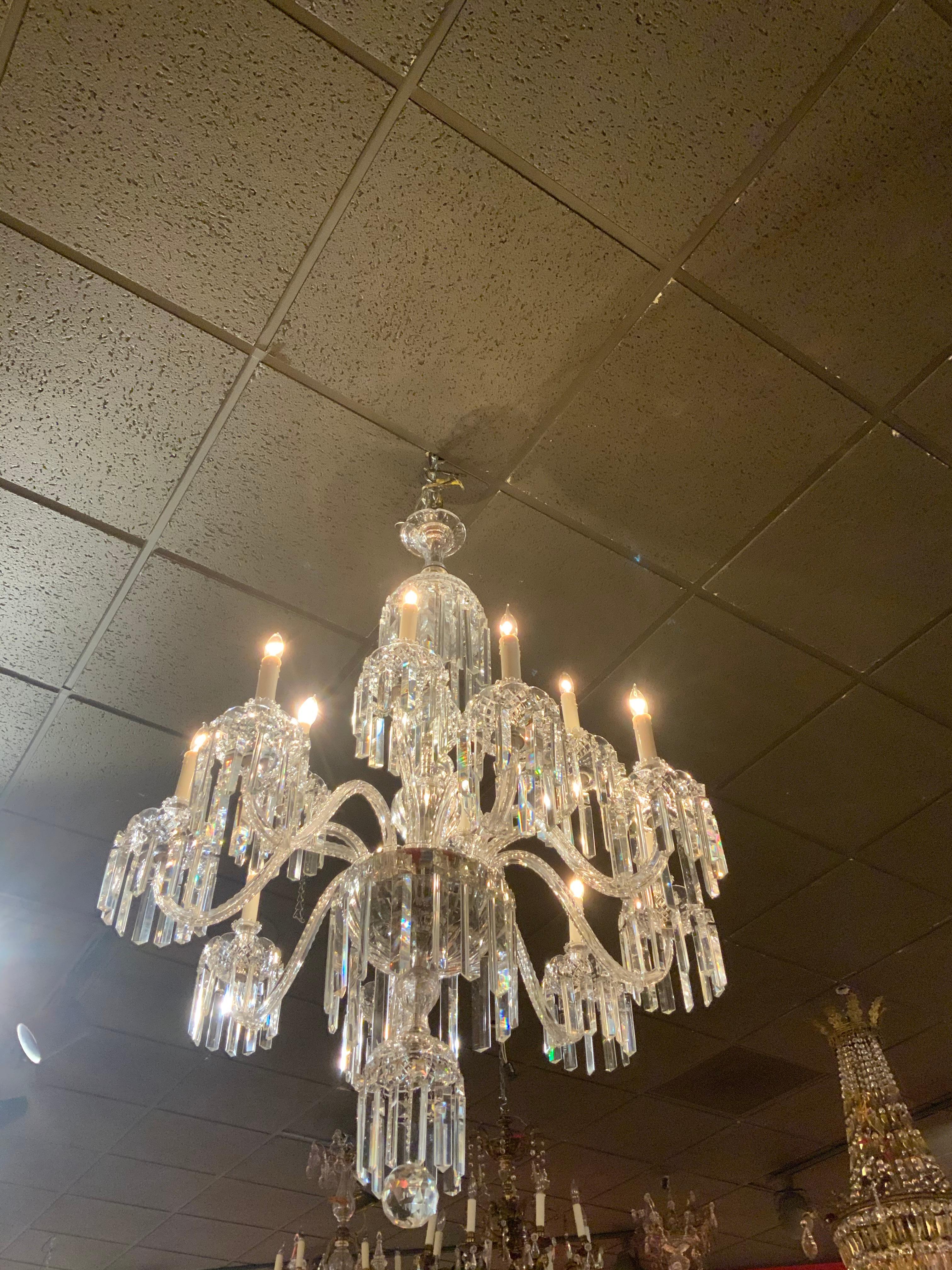 Contemporary Crystal Chandelier with 12 Lights, Scrolling Arms, Large and Superior Condition