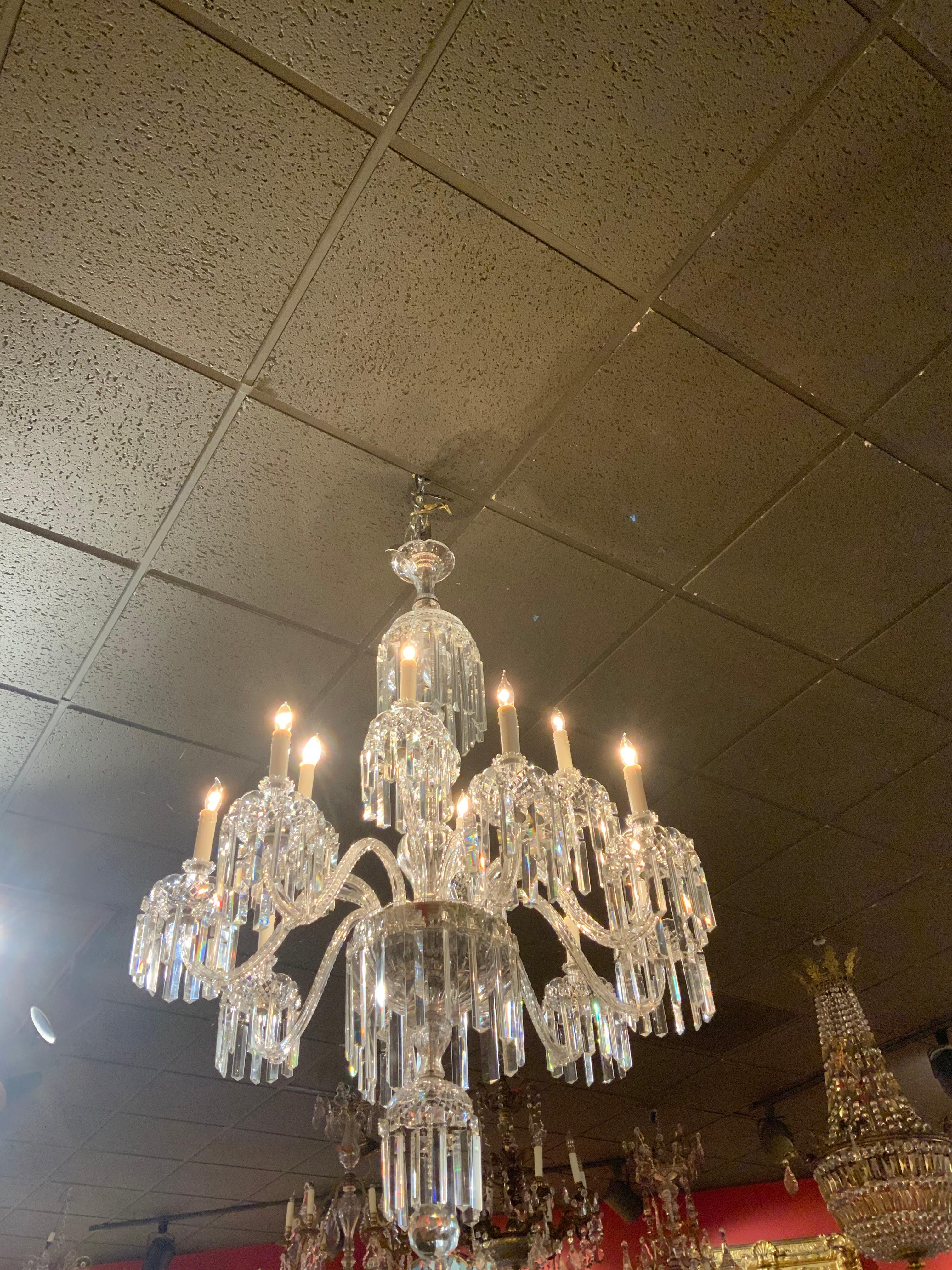 Crystal Chandelier with 12 Lights, Scrolling Arms, Large and Superior Condition 1