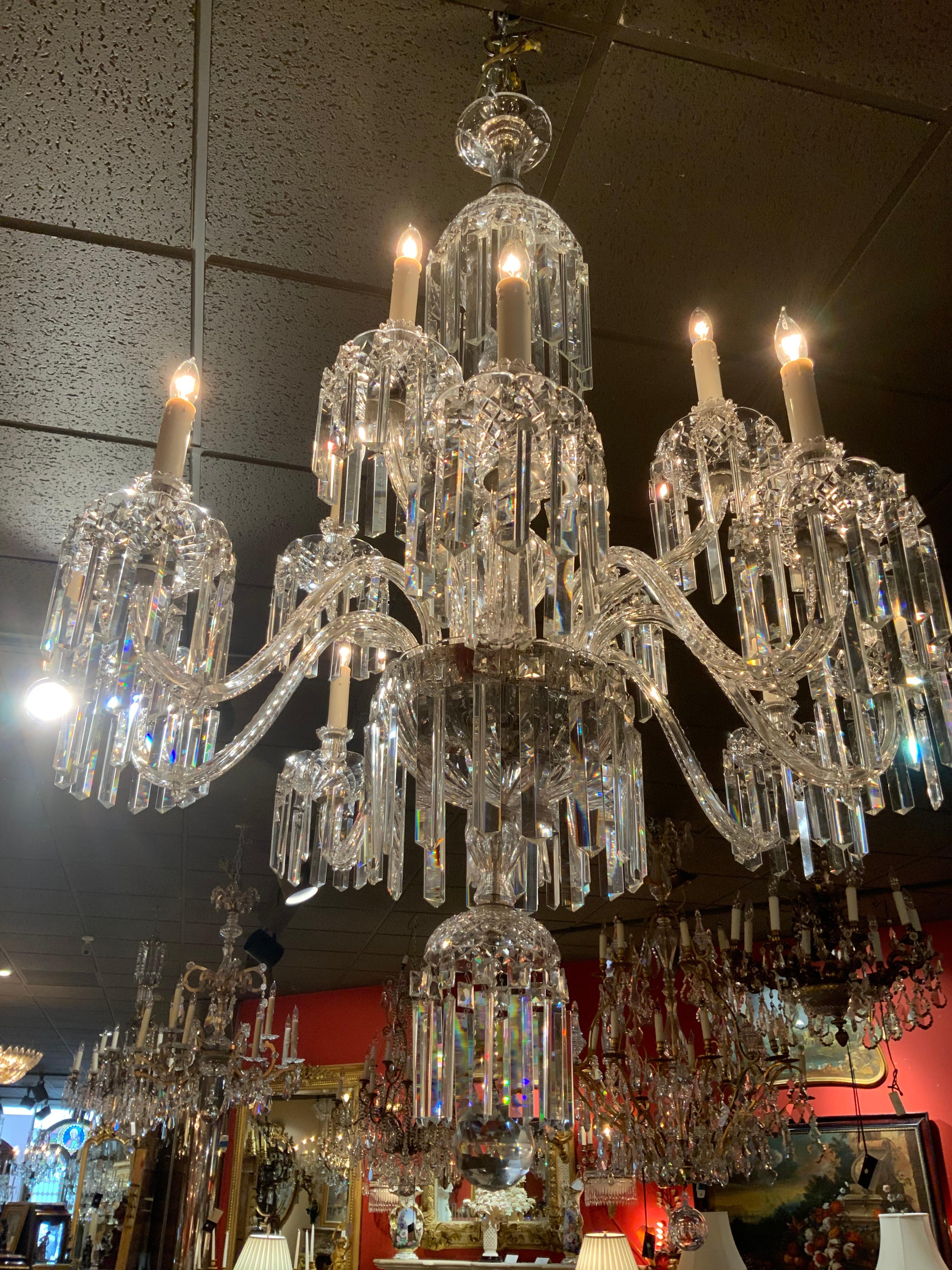 Crystal Chandelier with 12 Lights, Scrolling Arms, Large and Superior Condition 2