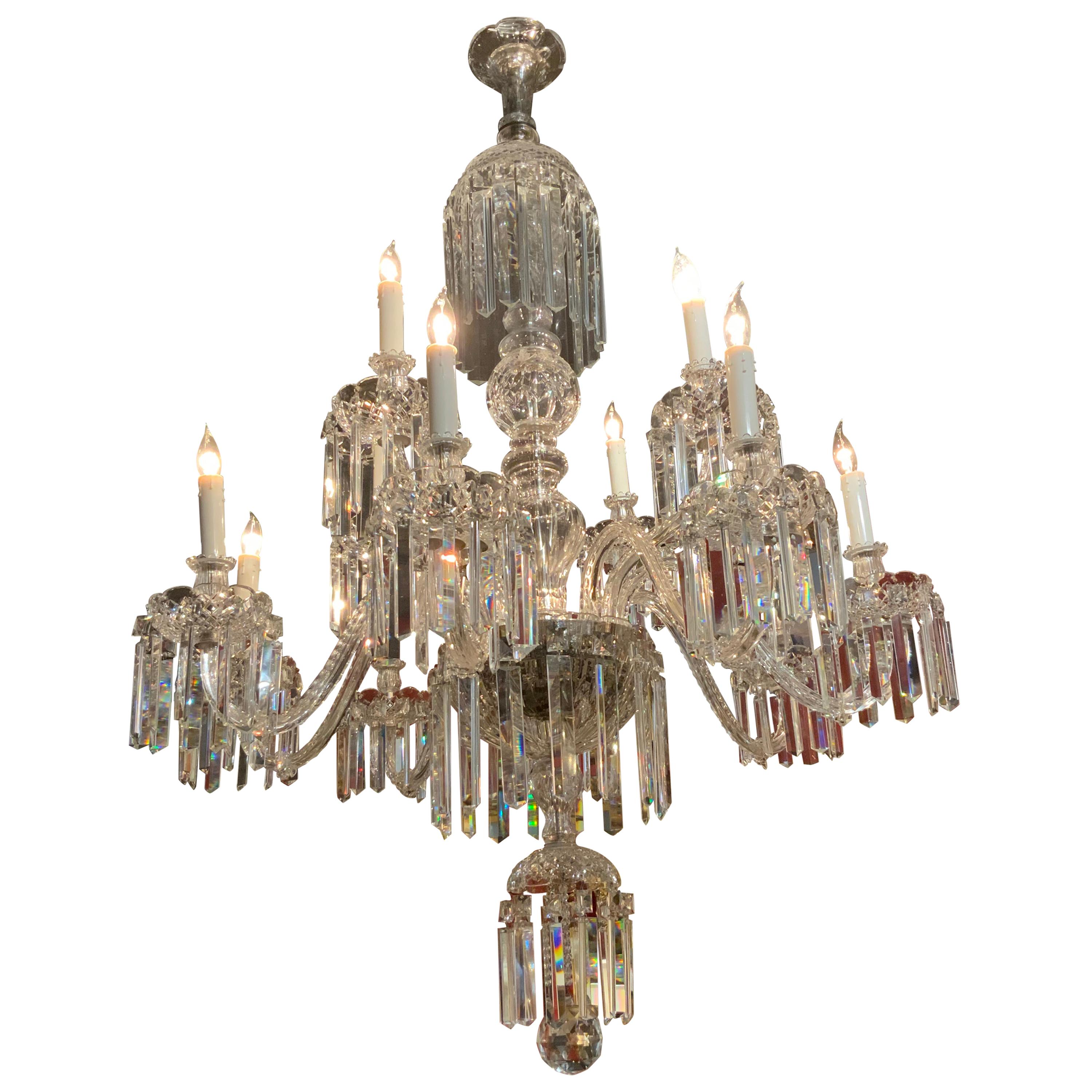 Crystal Chandelier with 12 Lights, Scrolling Arms, Large and Superior Condition
