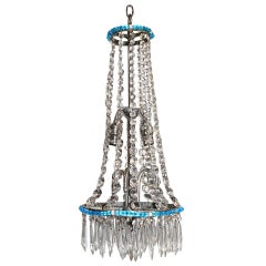 Vintage Crystal Chandelier with Blue Beading