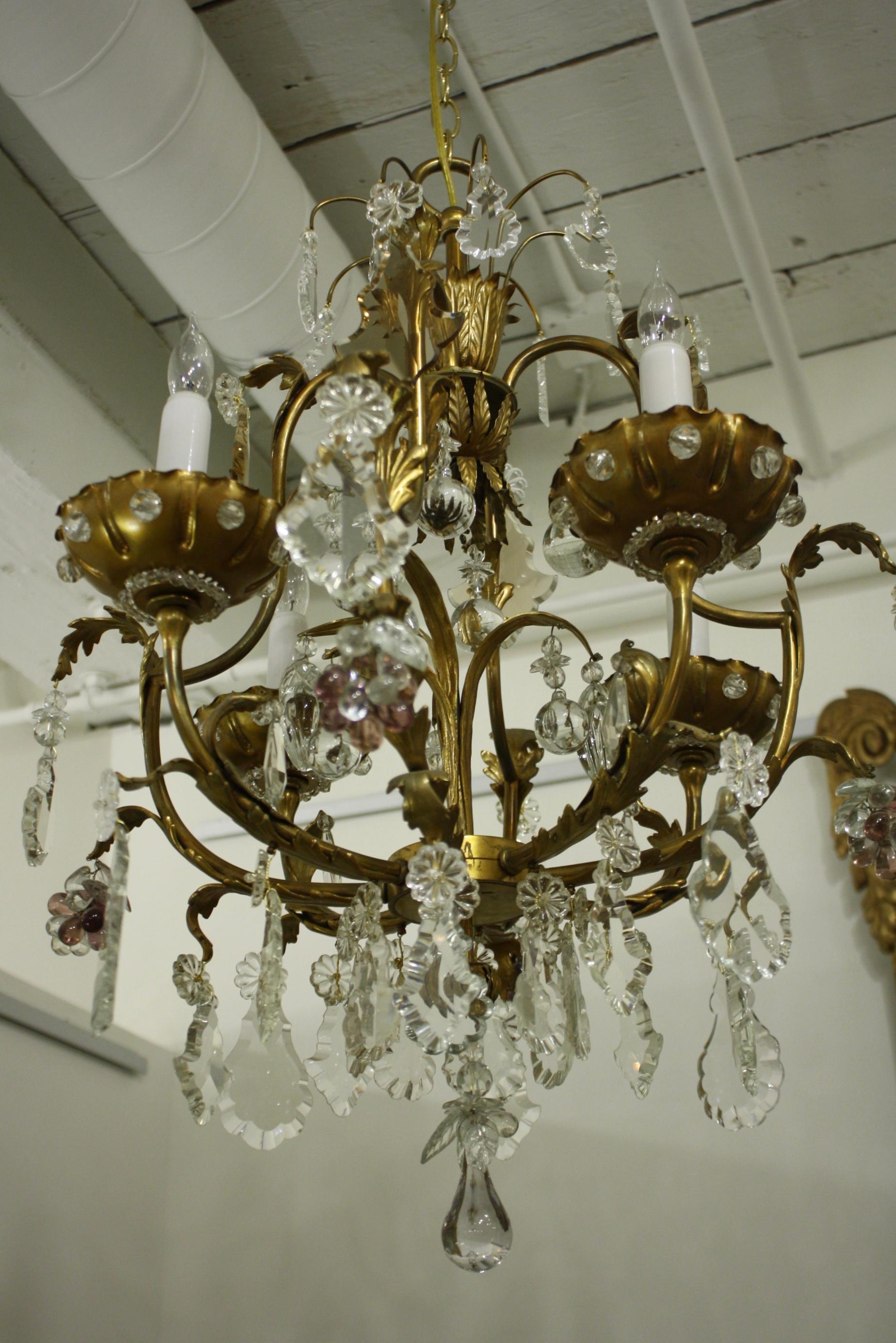 Crystal Chandelier with Four Lights Attributed to Maison Jansen For Sale 5