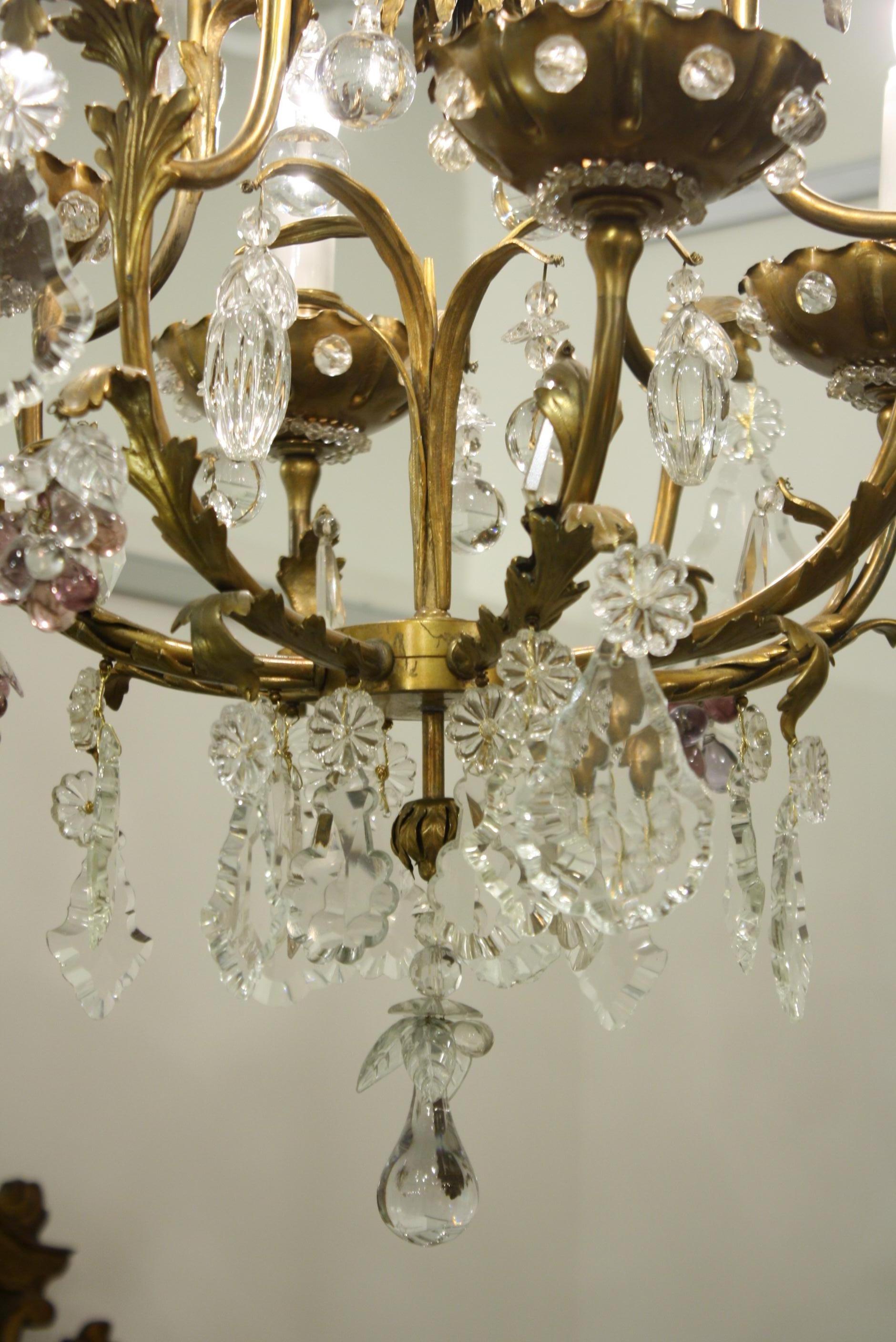 French Crystal Chandelier with Four Lights Attributed to Maison Jansen For Sale