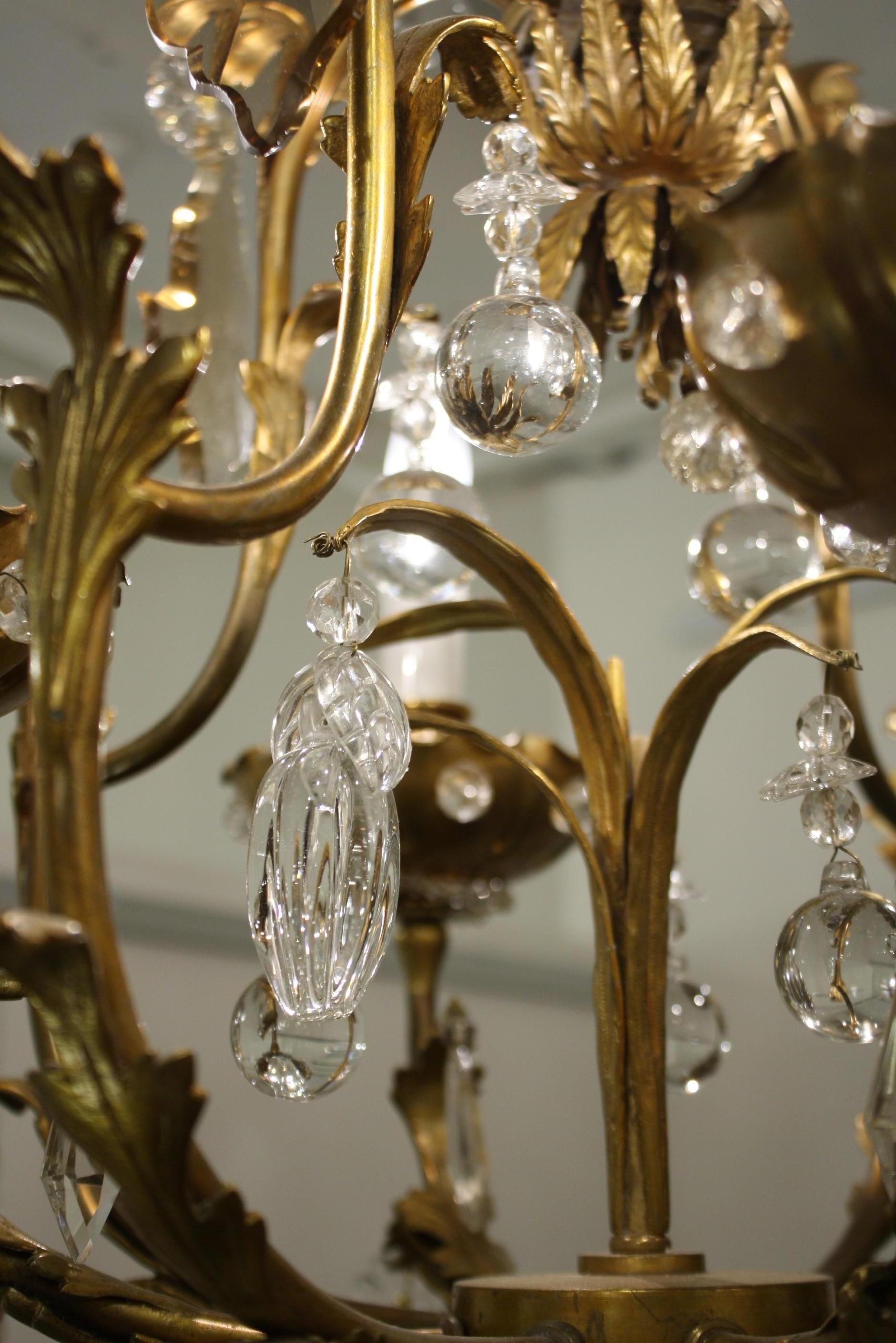 Crystal Chandelier with Four Lights Attributed to Maison Jansen In Good Condition For Sale In Pembroke, MA
