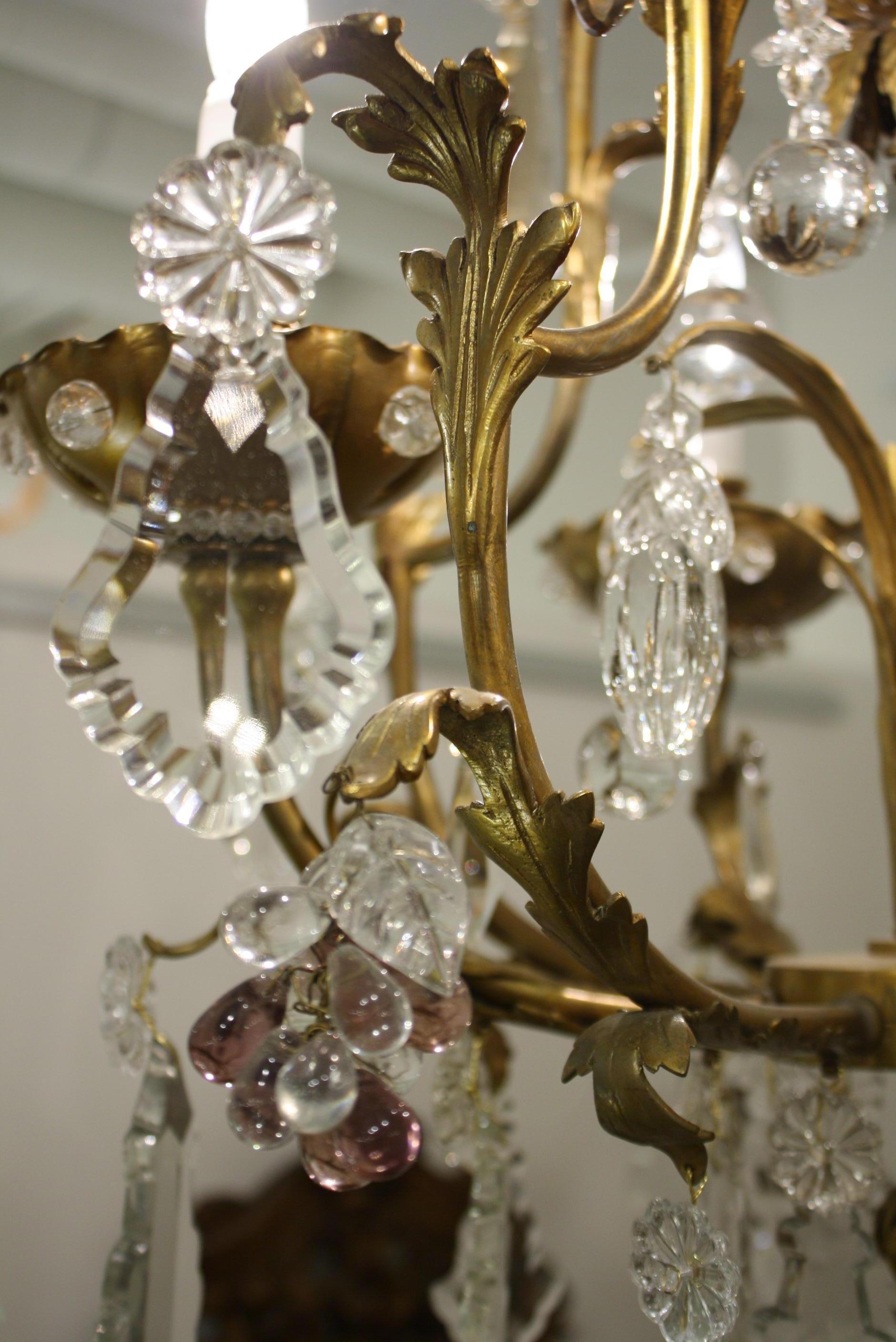 20th Century Crystal Chandelier with Four Lights Attributed to Maison Jansen For Sale