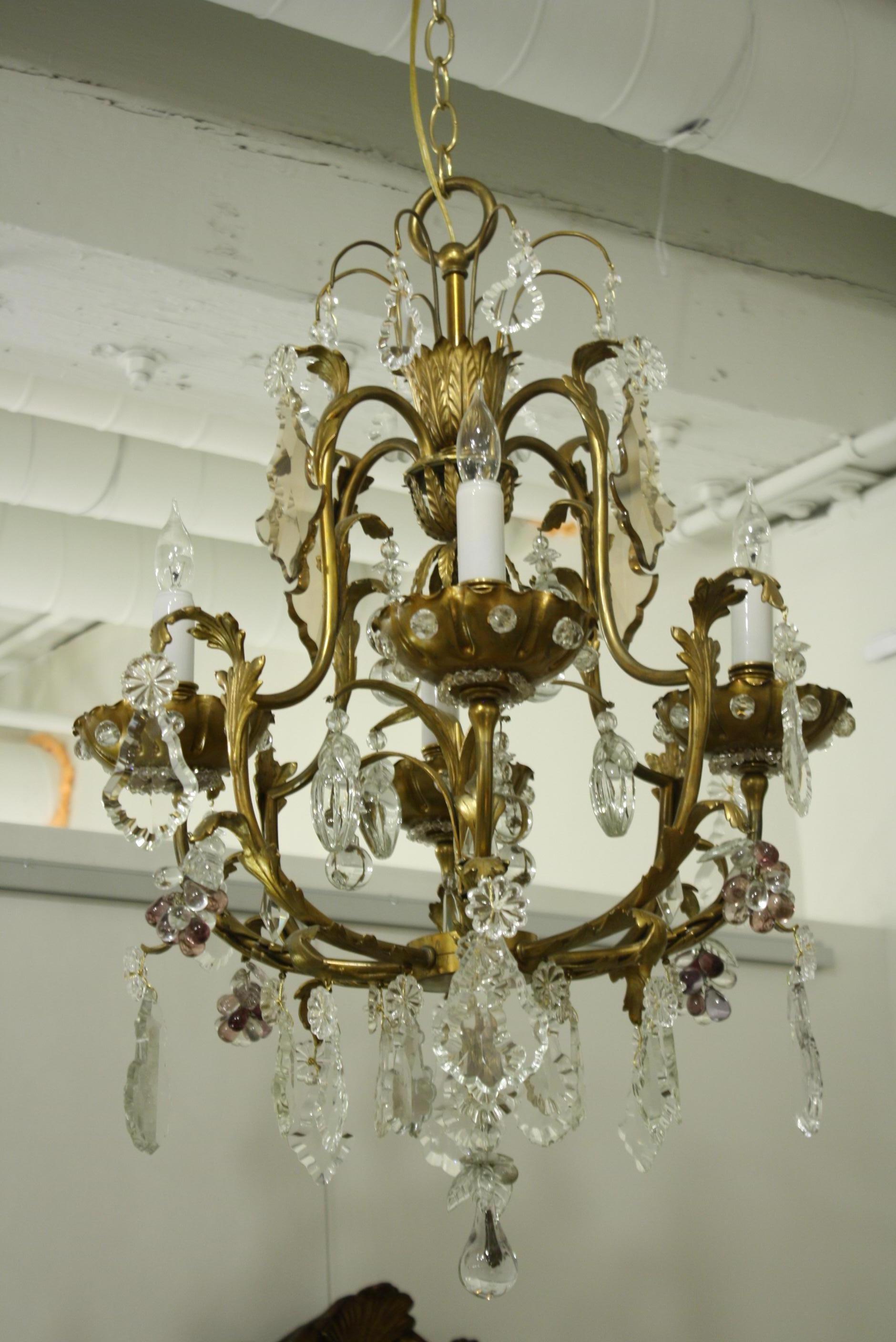 Crystal Chandelier with Four Lights Attributed to Maison Jansen For Sale 1