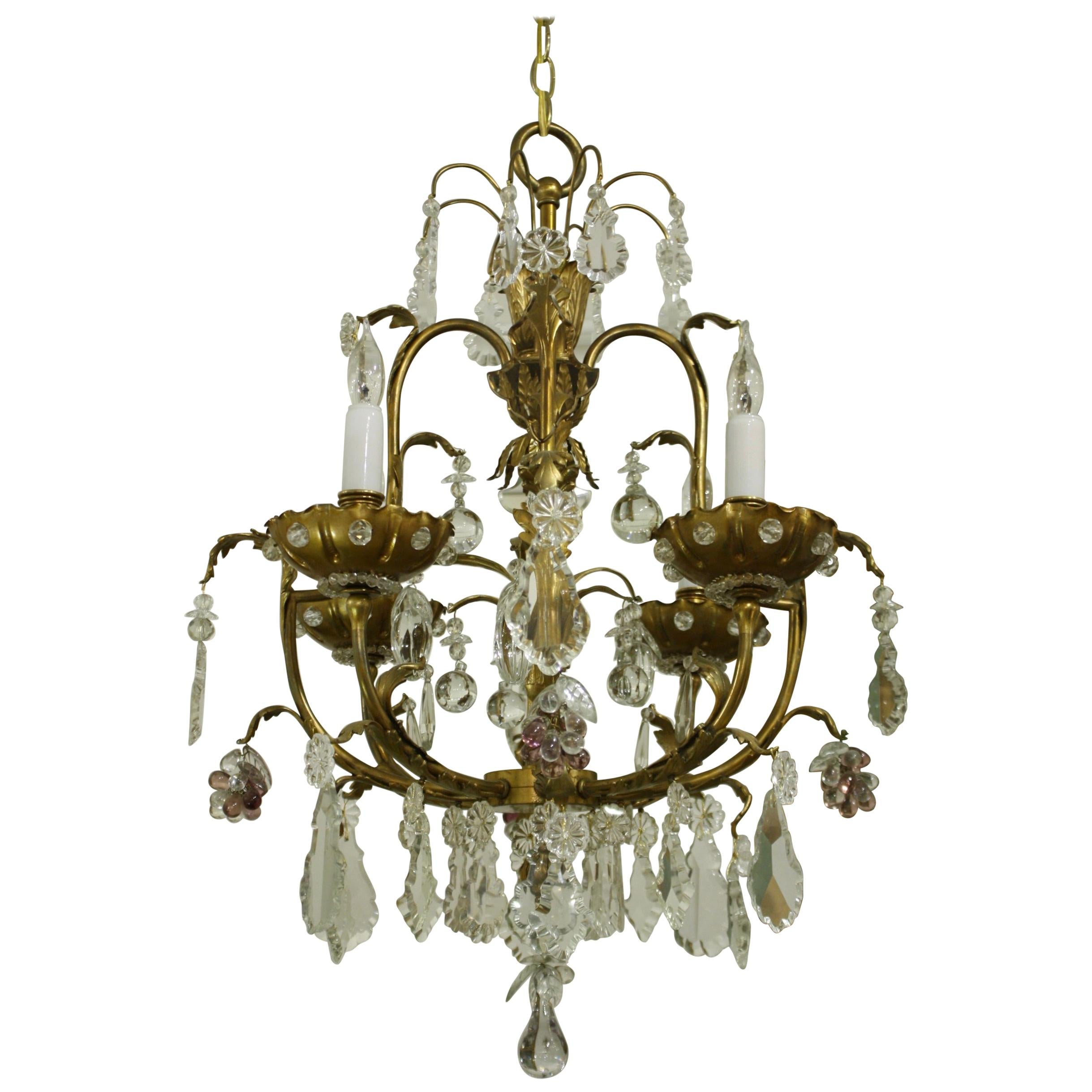 Crystal Chandelier with Four Lights Attributed to Maison Jansen