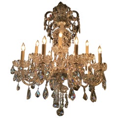 Crystal Chandelier with Glass Arms and Fourteen Lights, Crystal Stem