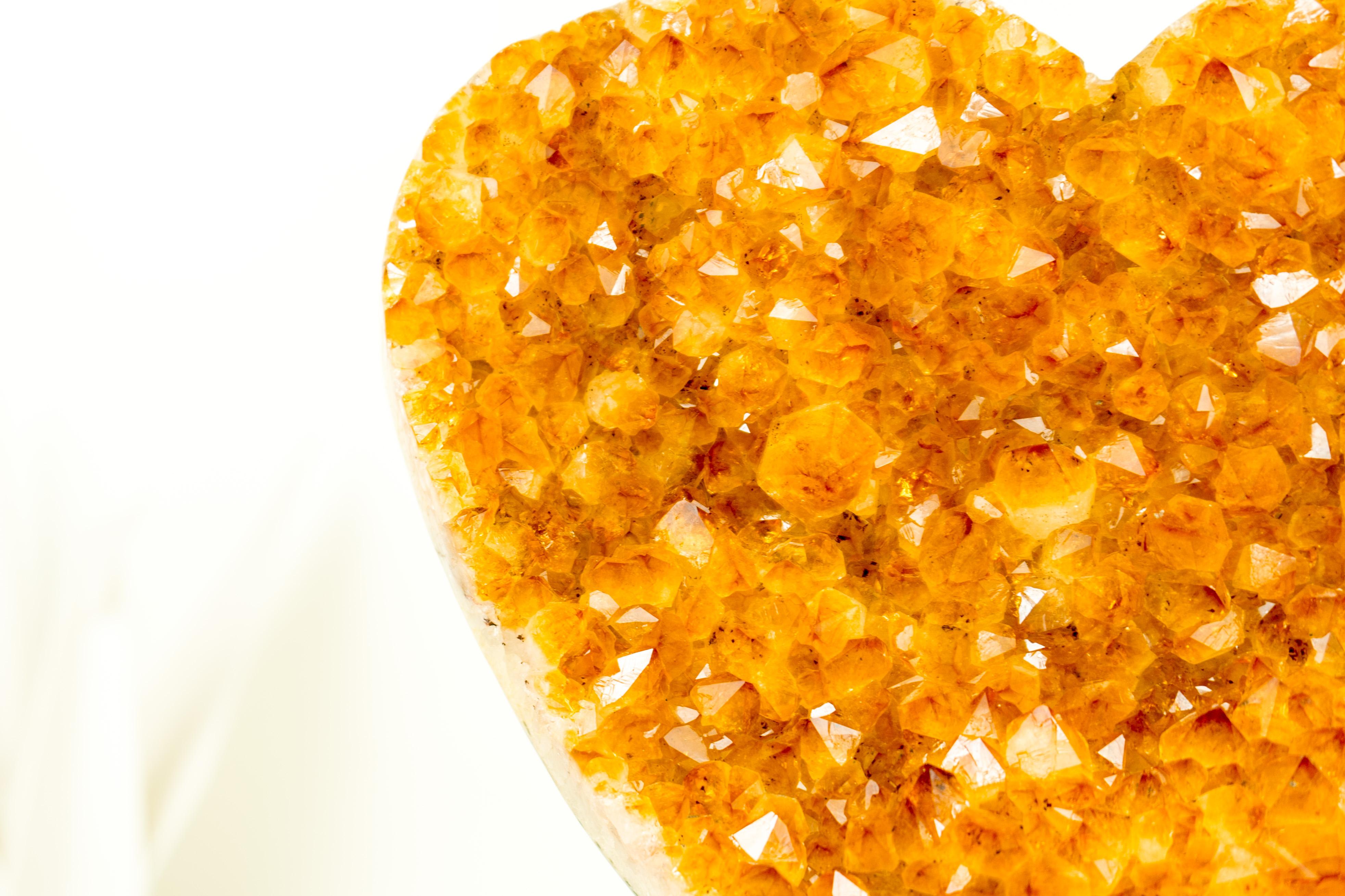 Crystal Citrine Heart Sculpture with Deep Orange, Shiny High-Grade Citrine Druzy For Sale 5