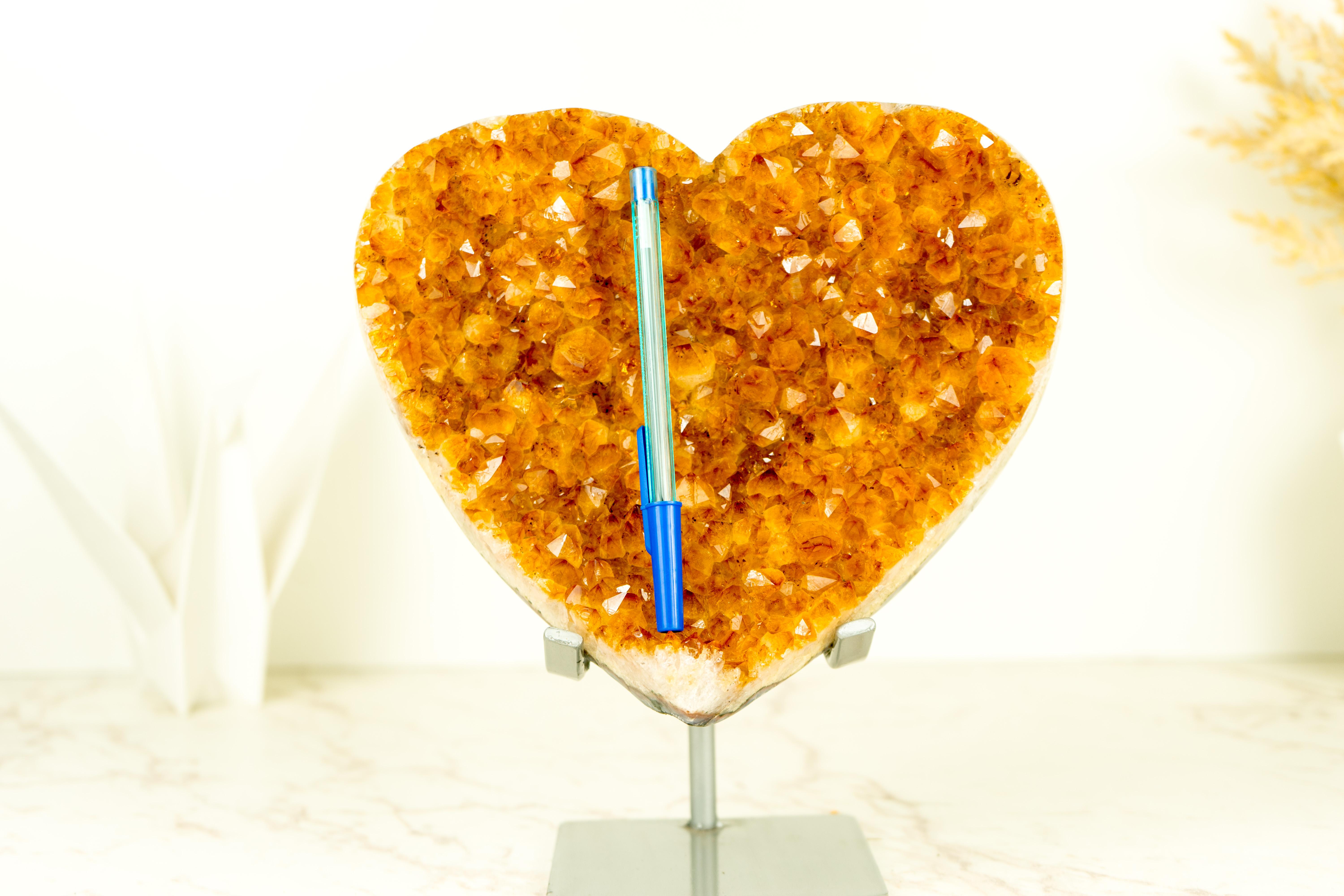 Crystal Citrine Heart Sculpture with Deep Orange, Shiny High-Grade Citrine Druzy For Sale 7