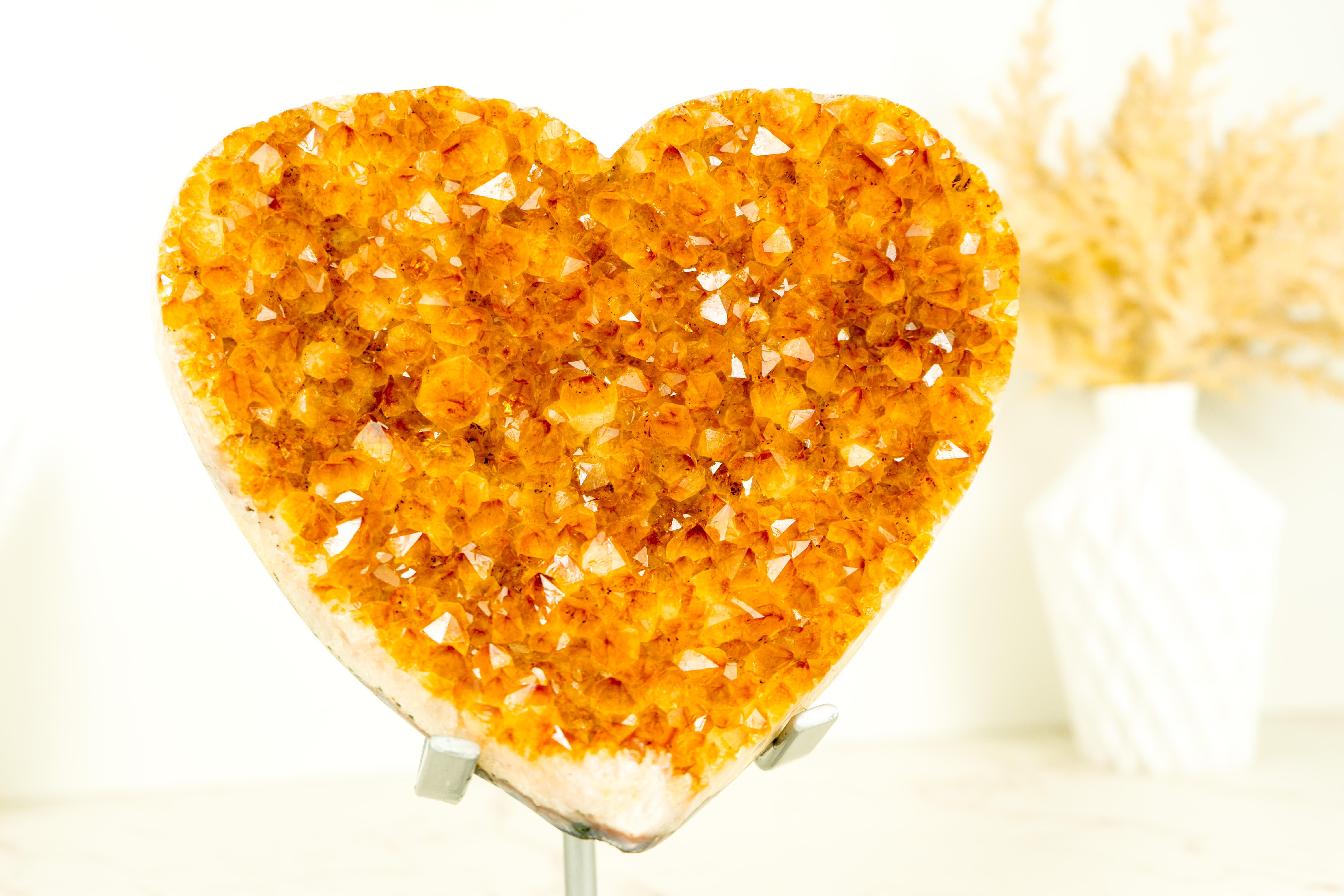 A beautiful, large, and unique Citrine Heart, this specimen results from natural geological art and skilled craftsmanship to create this Heart-shaped artwork. Its 