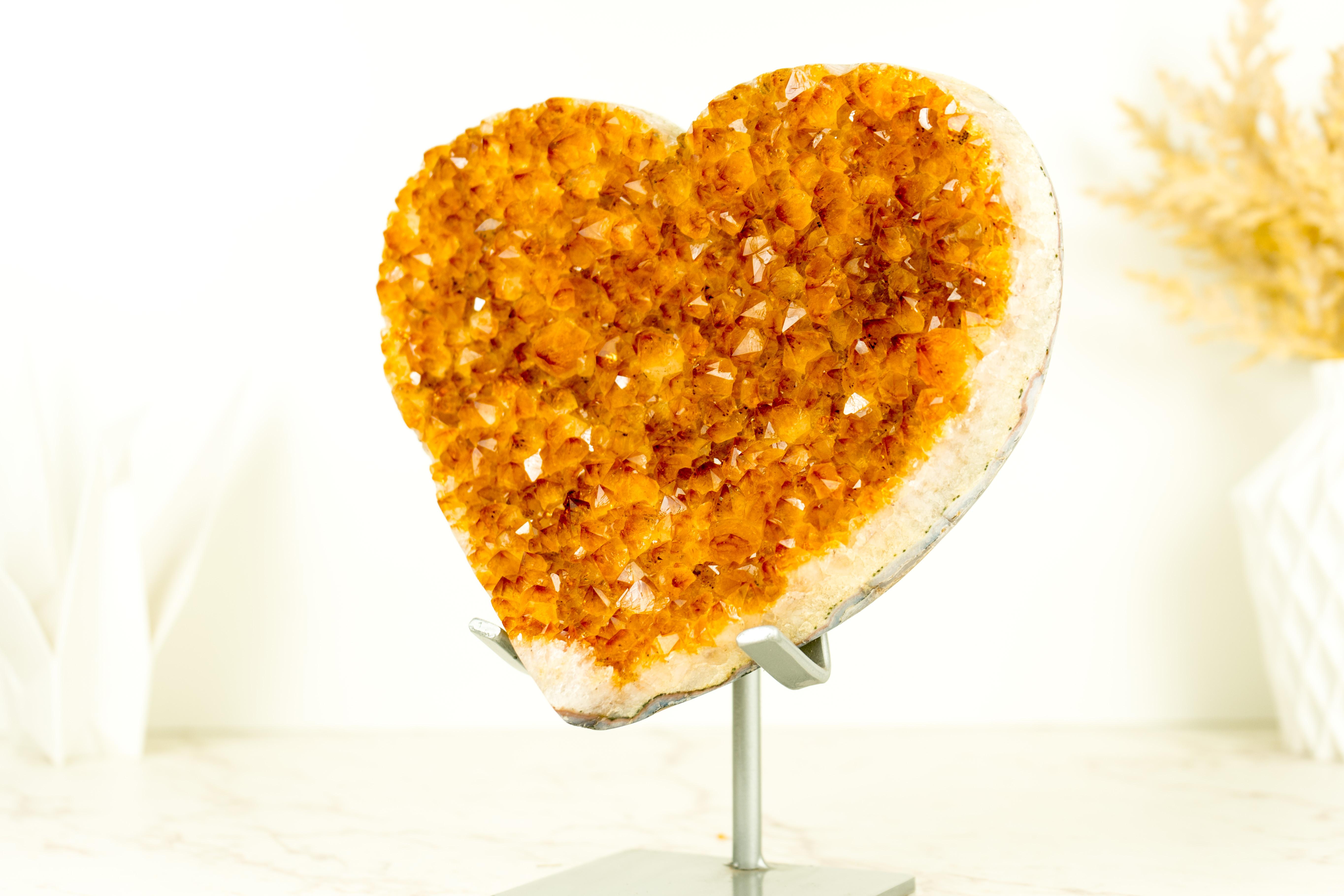 Crystal Citrine Heart Sculpture with Deep Orange, Shiny High-Grade Citrine Druzy For Sale 1