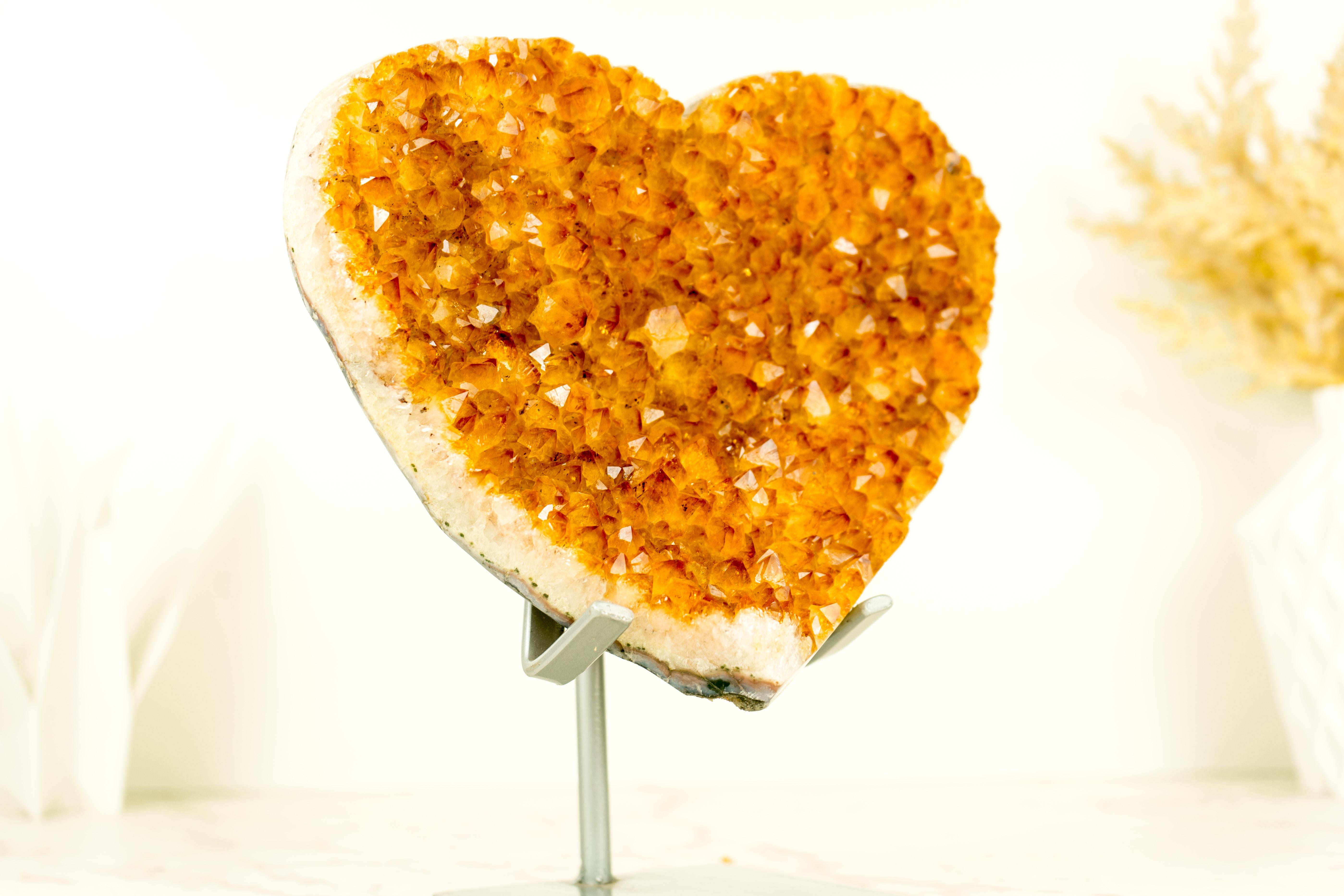 Crystal Citrine Heart Sculpture with Deep Orange, Shiny High-Grade Citrine Druzy For Sale 2