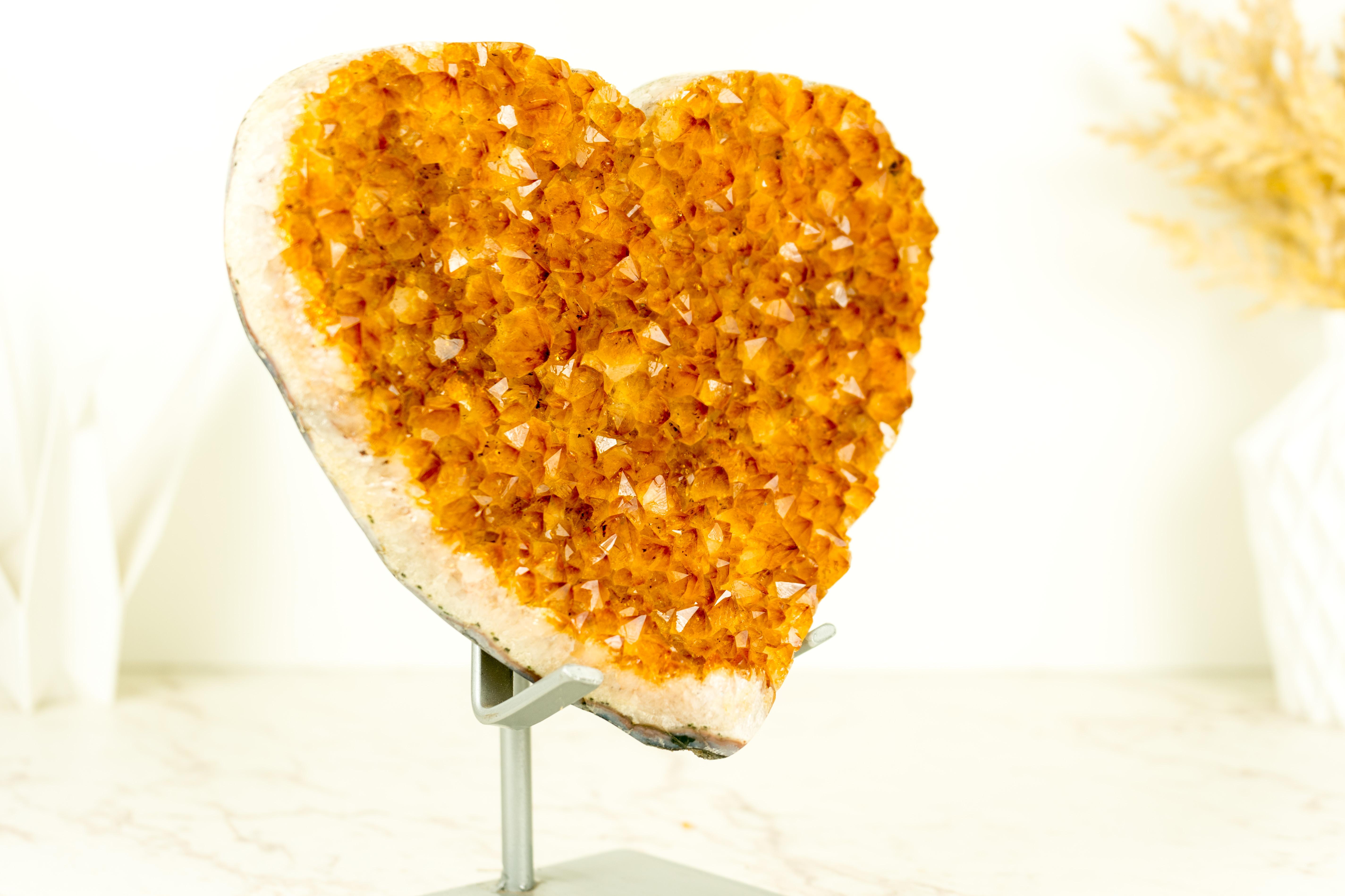 Crystal Citrine Heart Sculpture with Deep Orange, Shiny High-Grade Citrine Druzy For Sale 3