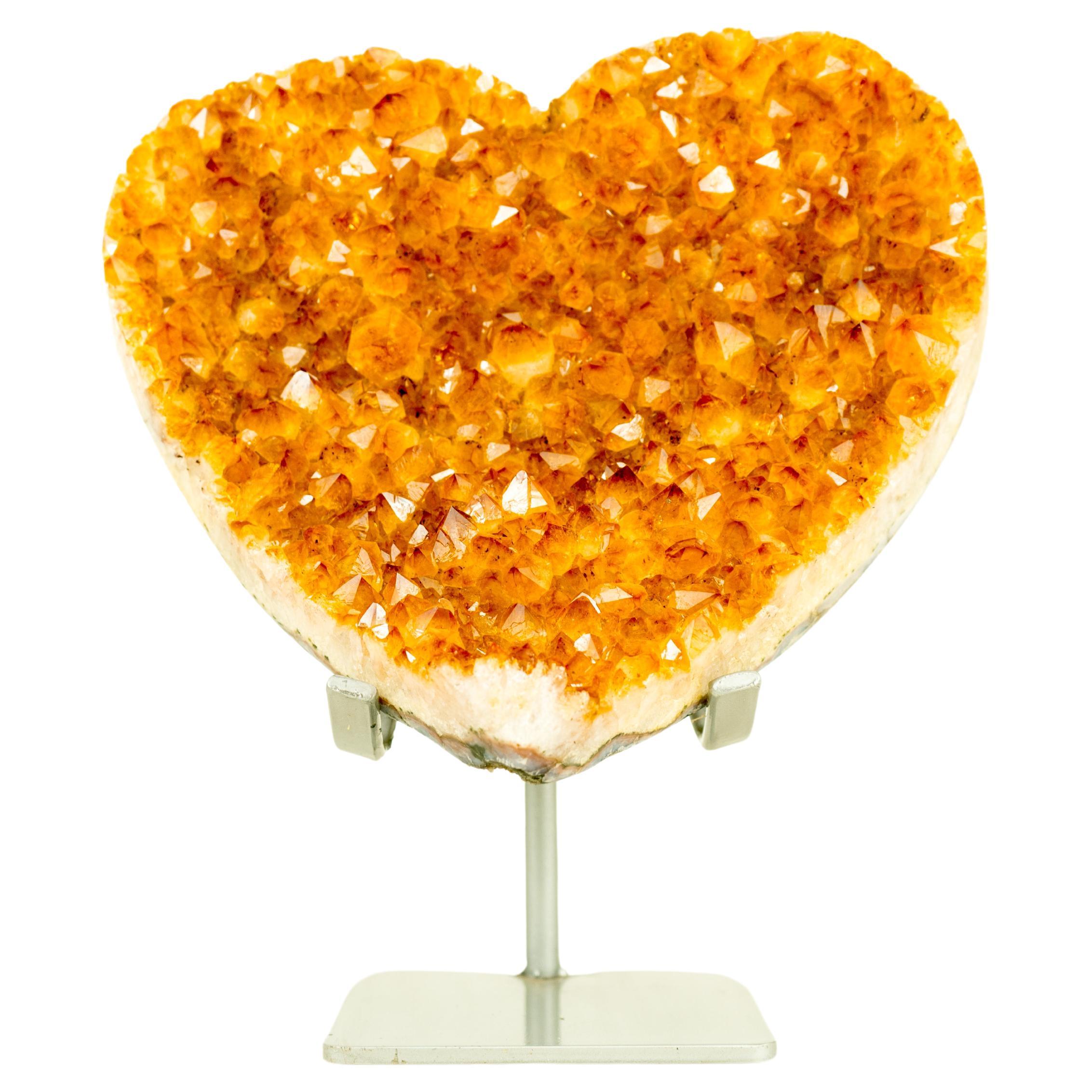 Crystal Citrine Heart Sculpture with Deep Orange, Shiny High-Grade Citrine Druzy For Sale