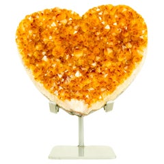 Crystal Citrine Heart Sculpture with Deep Orange, Shiny High-Grade Citrine Druzy