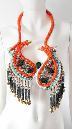 Crystal Citrine & Rose Quartz Paisley Embellished Tassel Beaded Drop Necklace