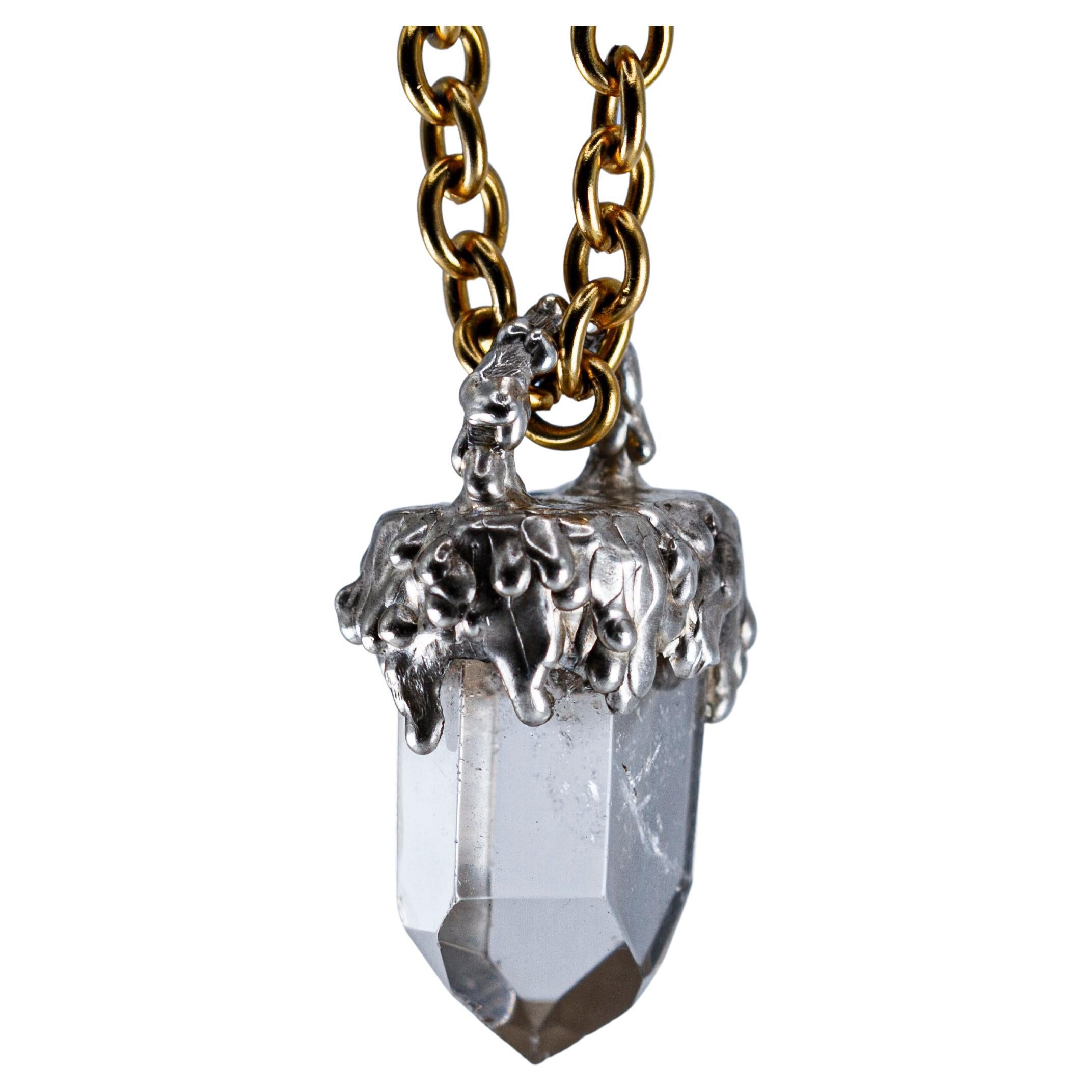 Lampe à suspension « cristal clair », quartz et argent
